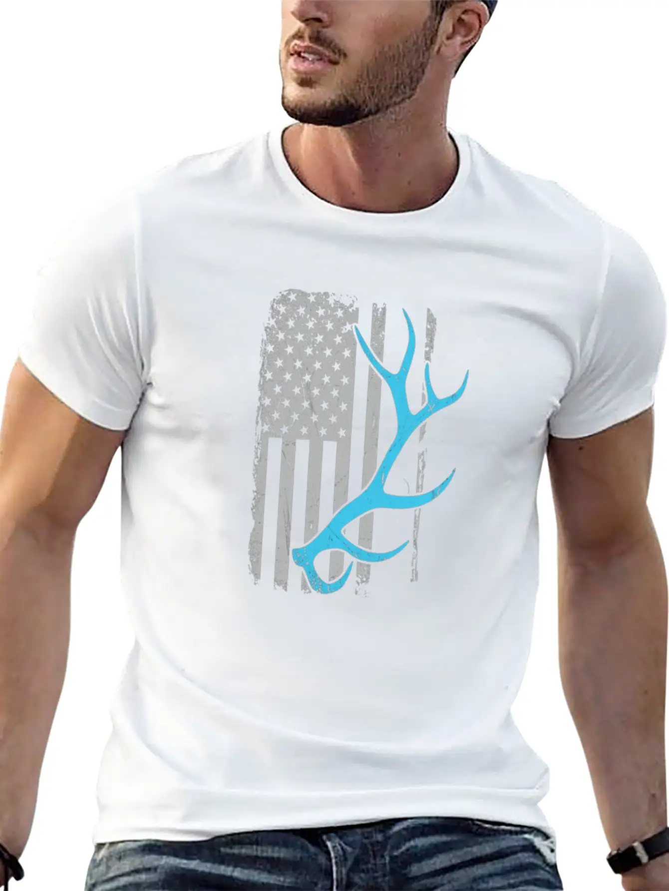 Elk Antler Usa American Flag Patriotic Shed Hunte Soft Cotton Short Sleeve Tee ¨C Unisex Wardrobe Staple