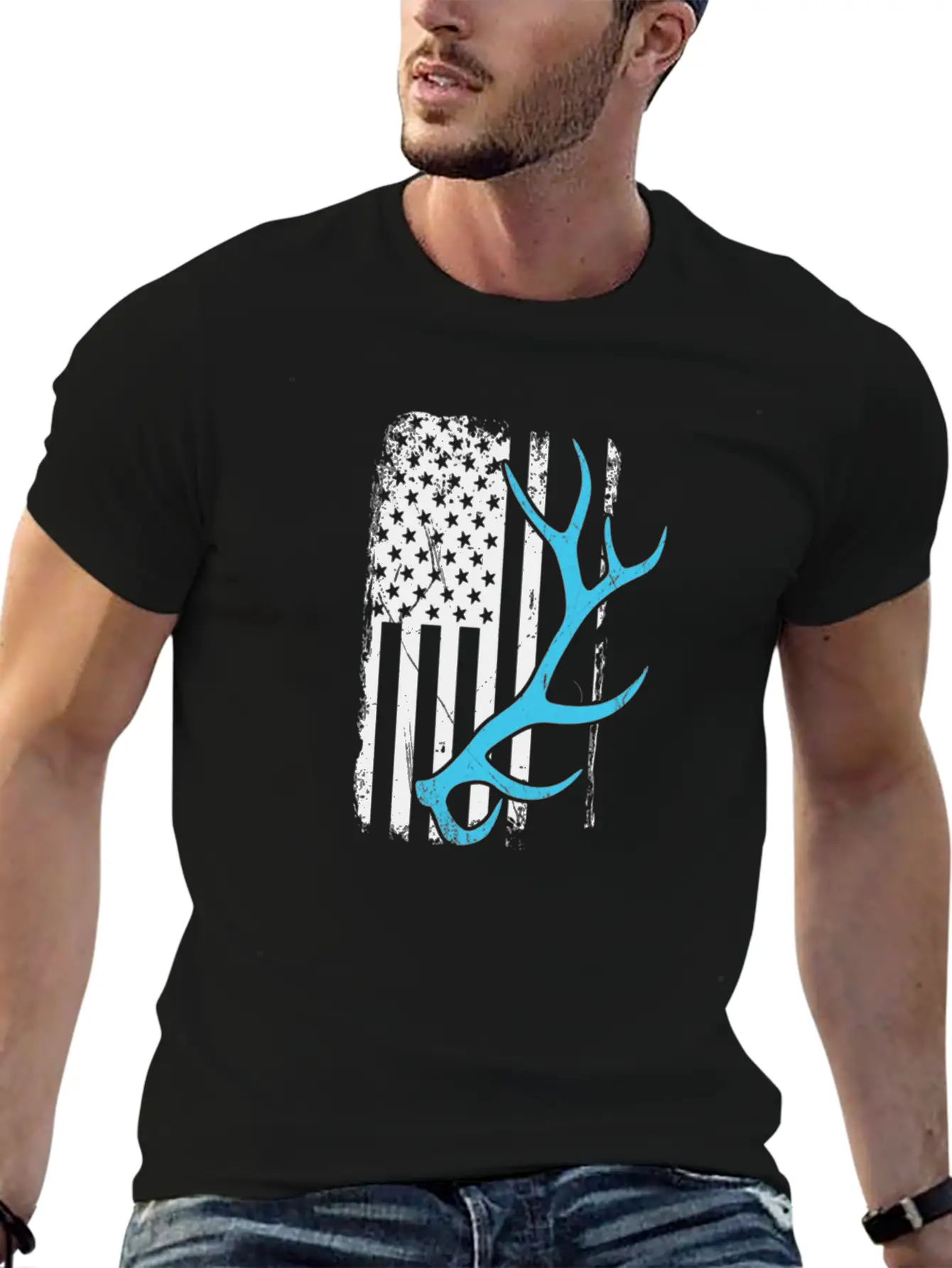 Elk Antler Usa American Flag Patriotic Shed Hunte Soft Cotton Short Sleeve Tee ¨C Unisex Wardrobe Staple