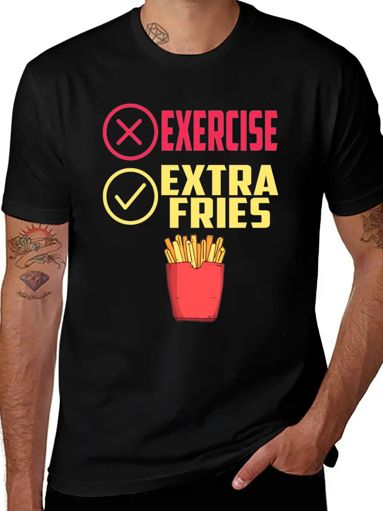 Exercise Extra Fries Chips Workout Gym Essential Cotton Tee For Daily Outfits ¨C Unisex Style