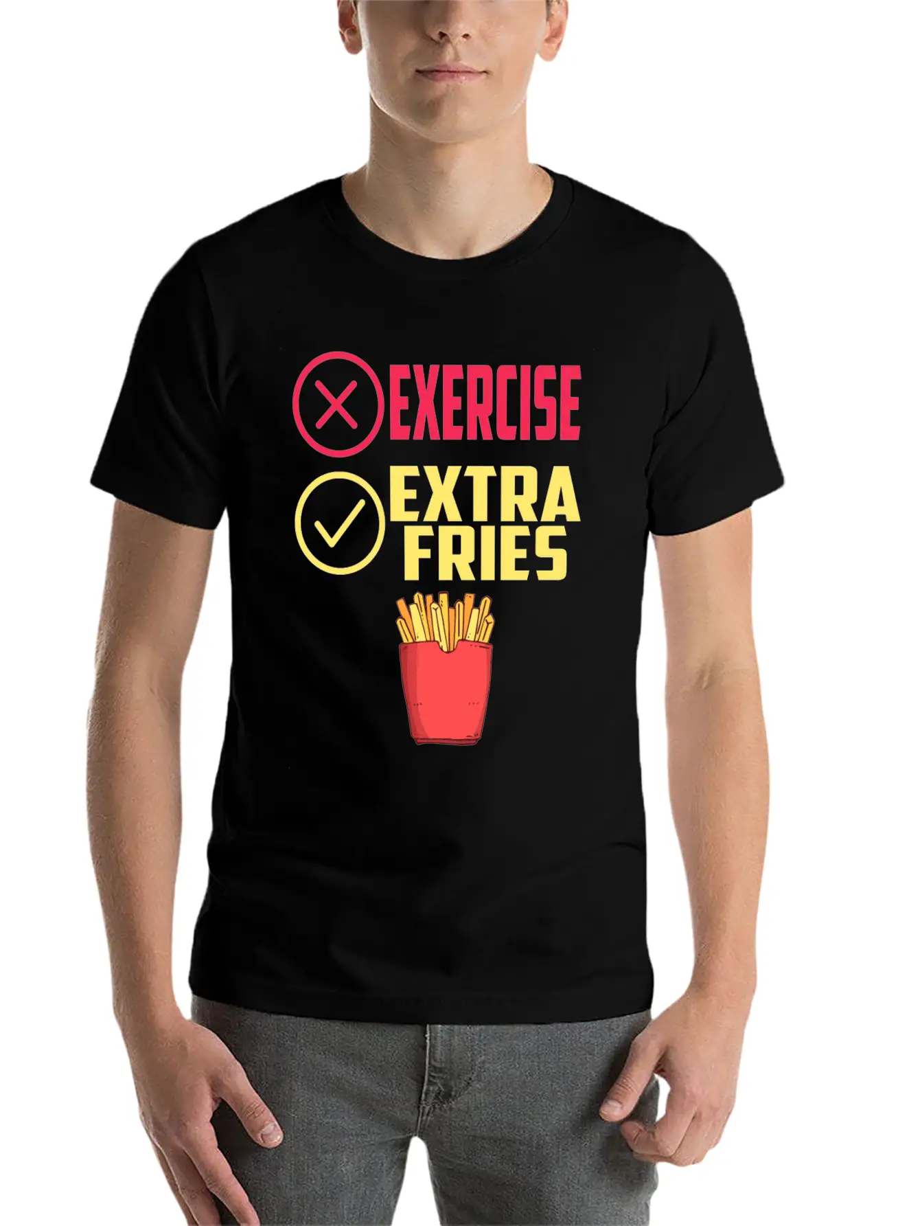 Exercise Extra Fries Chips Workout Gym Essential Cotton Tee For Daily Outfits ¨C Unisex Style