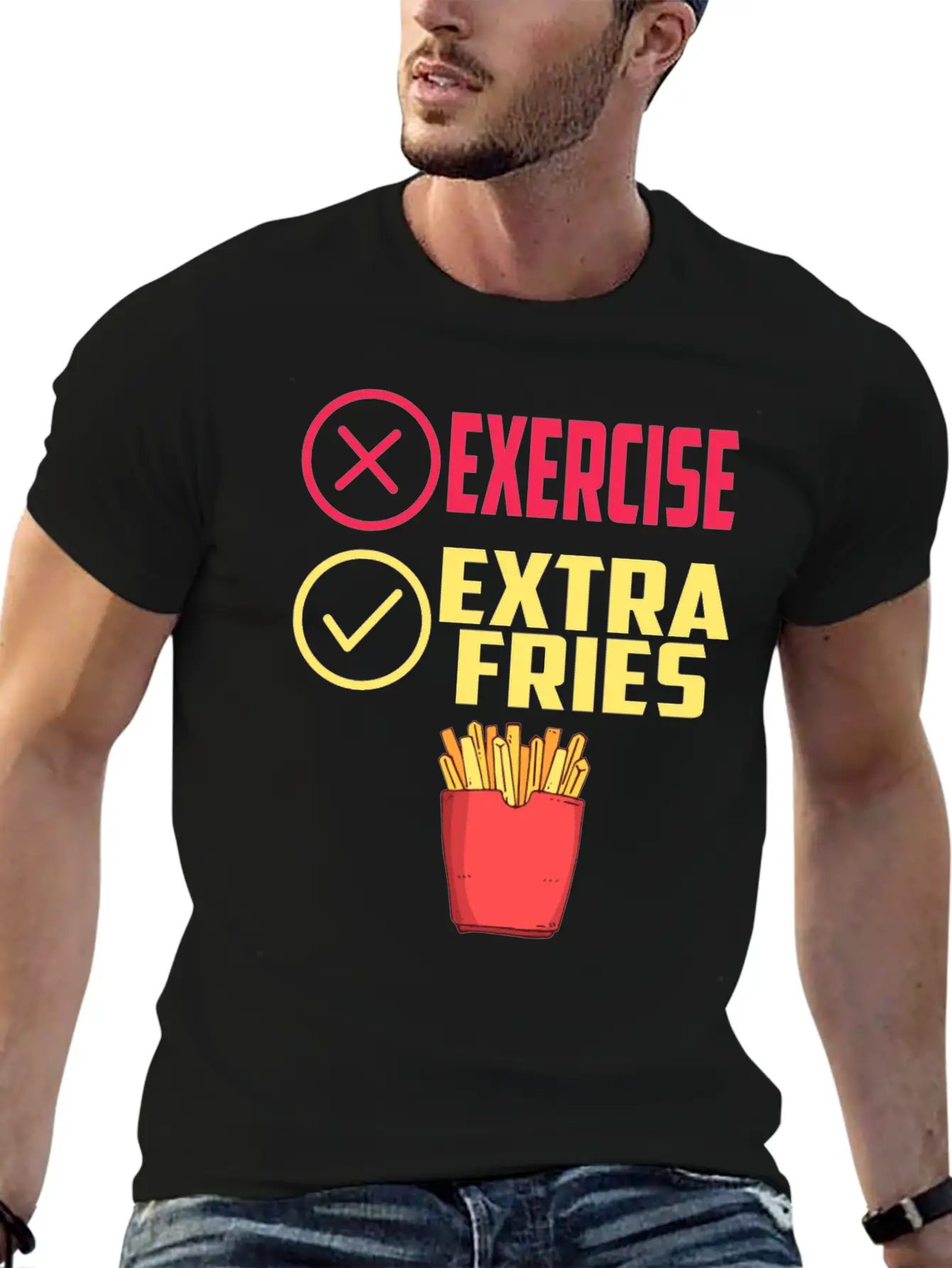 Exercise Extra Fries Chips Workout Gym Essential Cotton Tee For Daily Outfits ¨C Unisex Style