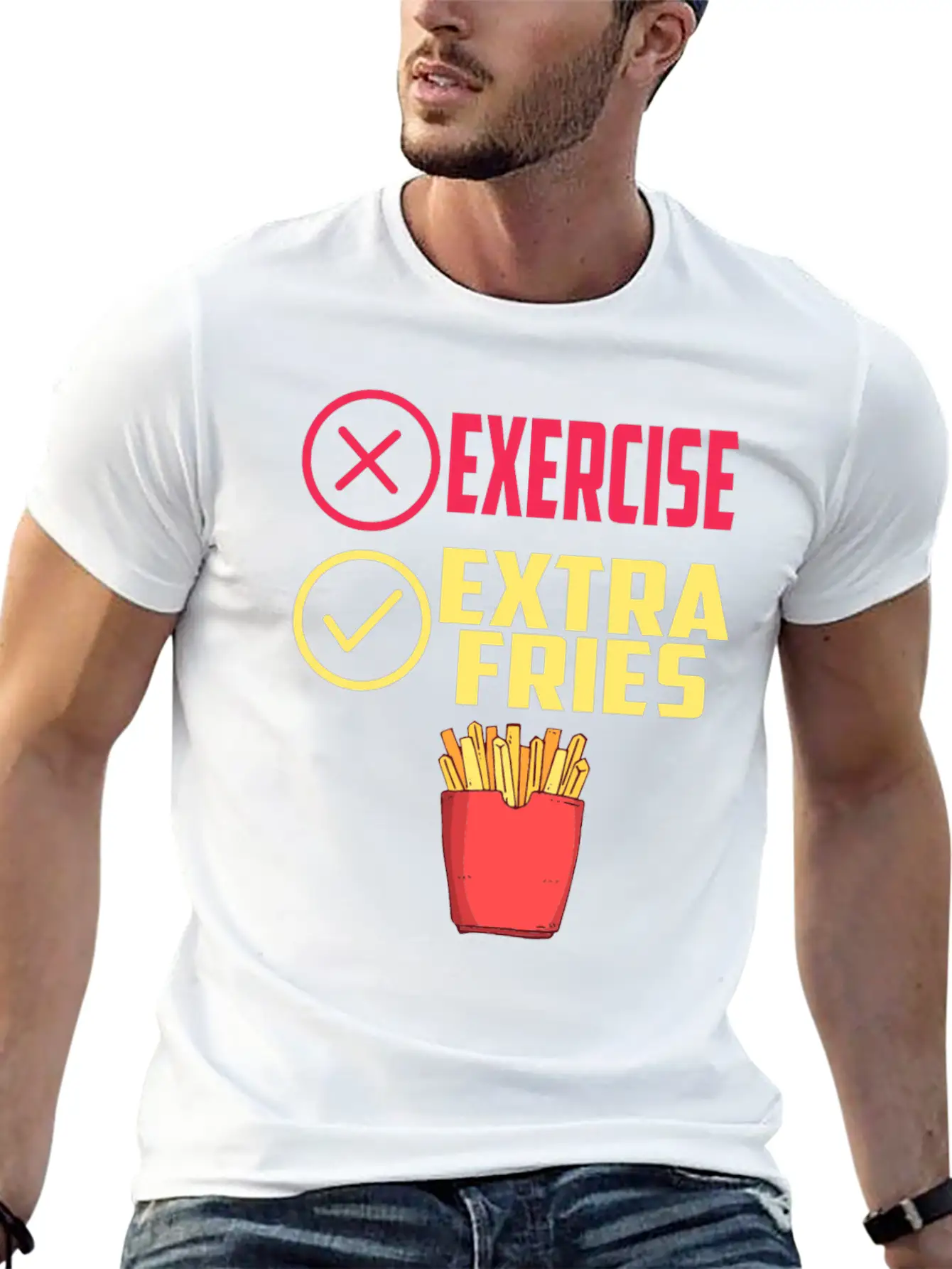 Exercise Extra Fries Chips Workout Gym Essential Cotton Tee For Daily Outfits ¨C Unisex Style