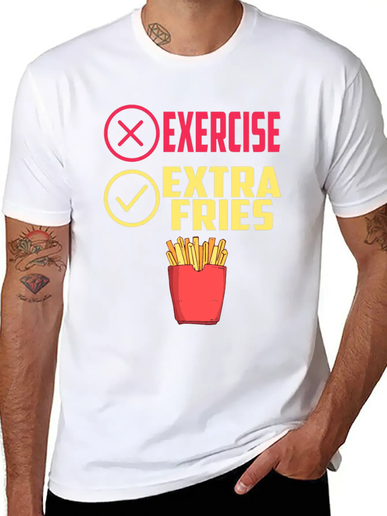 Exercise Extra Fries Chips Workout Gym Essential Cotton Tee For Daily Outfits ¨C Unisex Style