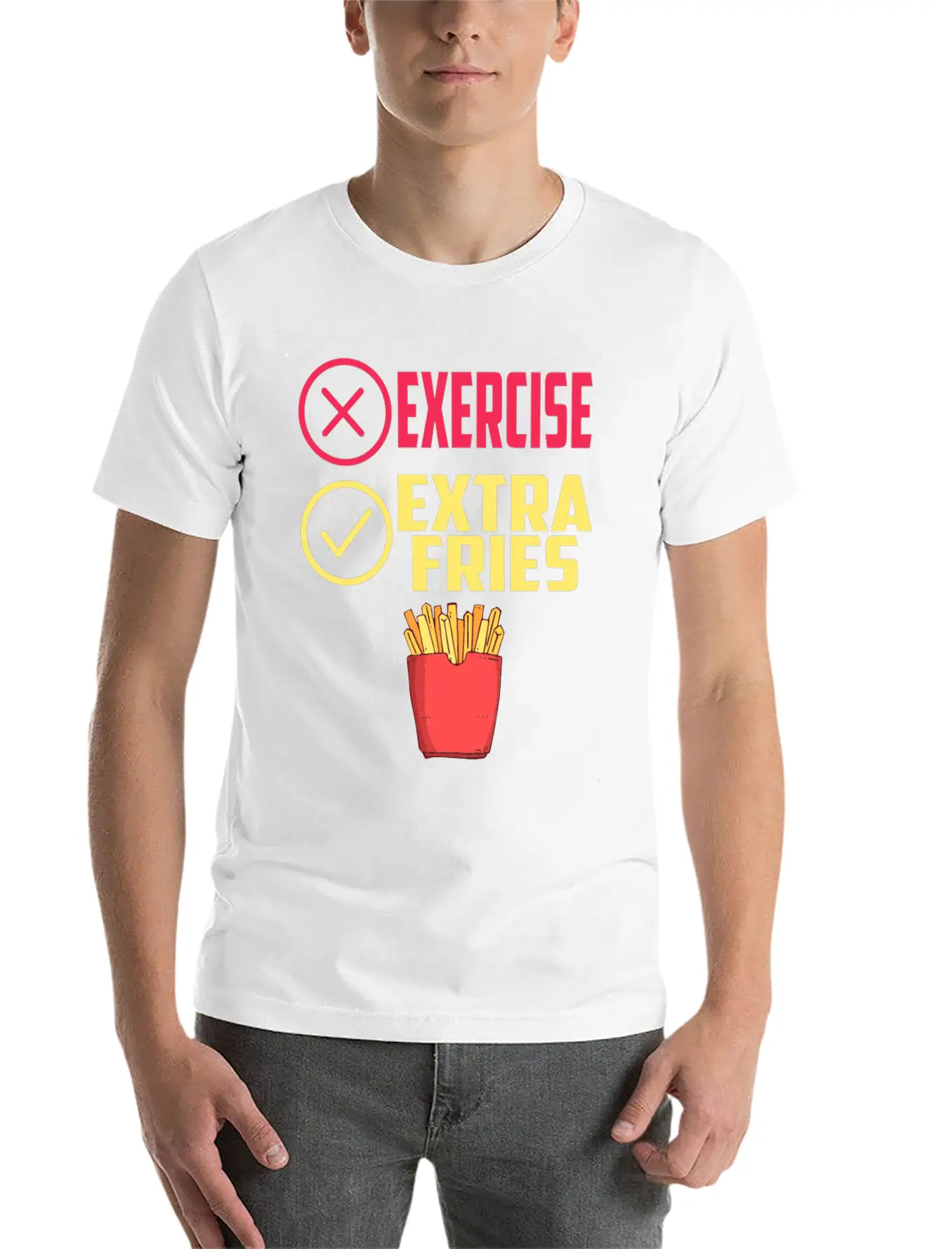 Exercise Extra Fries Chips Workout Gym Essential Cotton Tee For Daily Outfits ¨C Unisex Style
