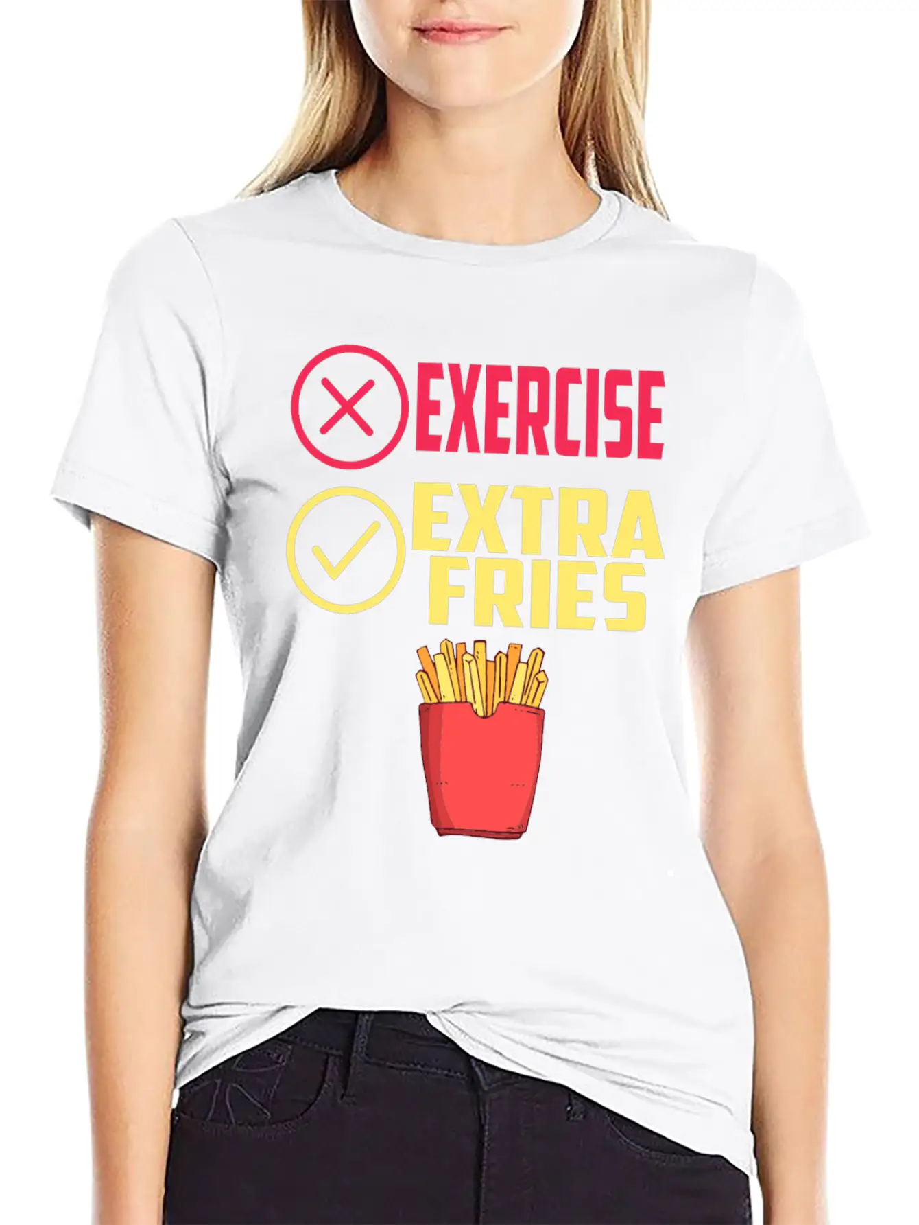 Exercise Extra Fries Chips Workout Gym Essential Cotton Tee For Daily Outfits ¨C Unisex Style