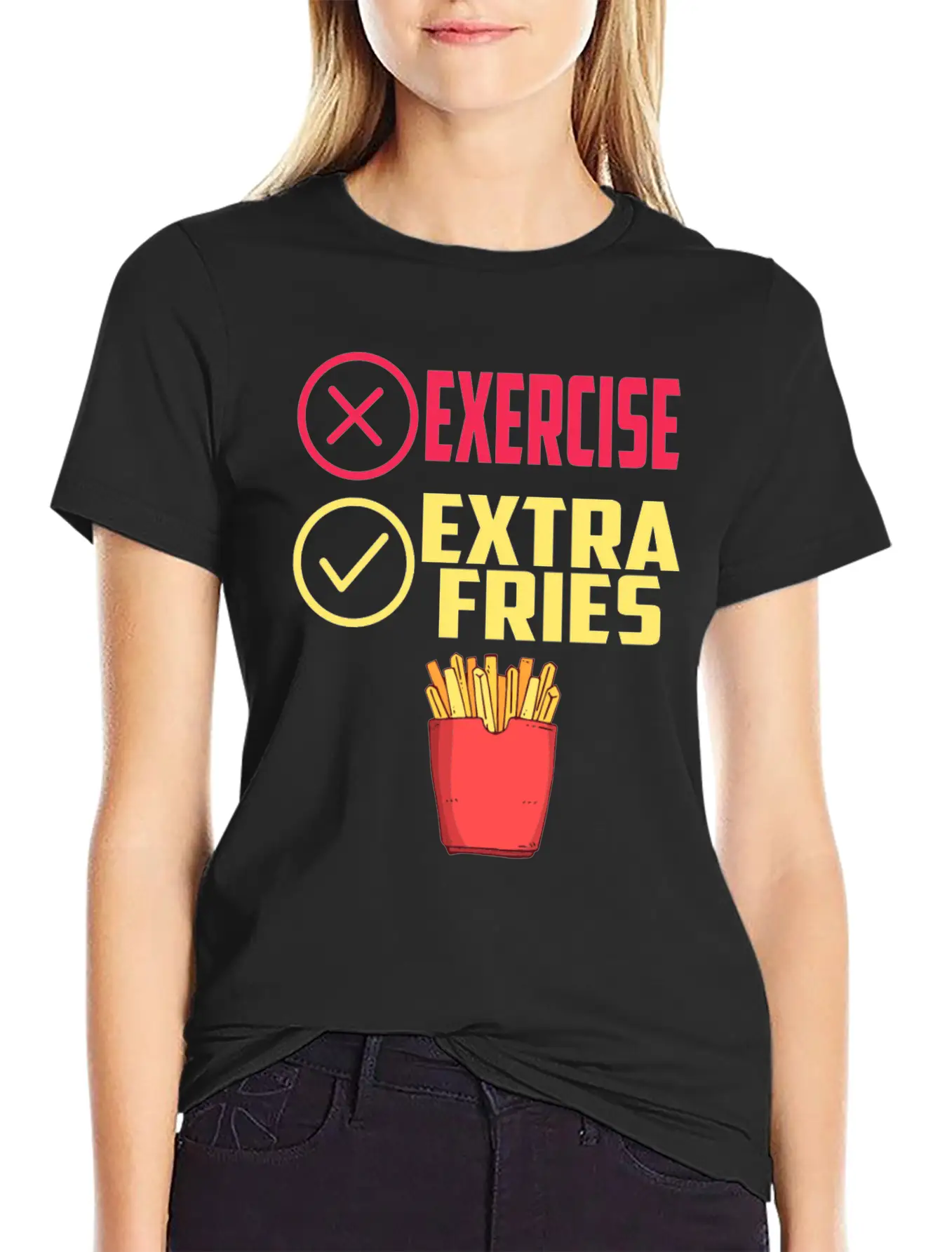 Exercise Extra Fries Chips Workout Gym Essential Cotton Tee For Daily Outfits ¨C Unisex Style