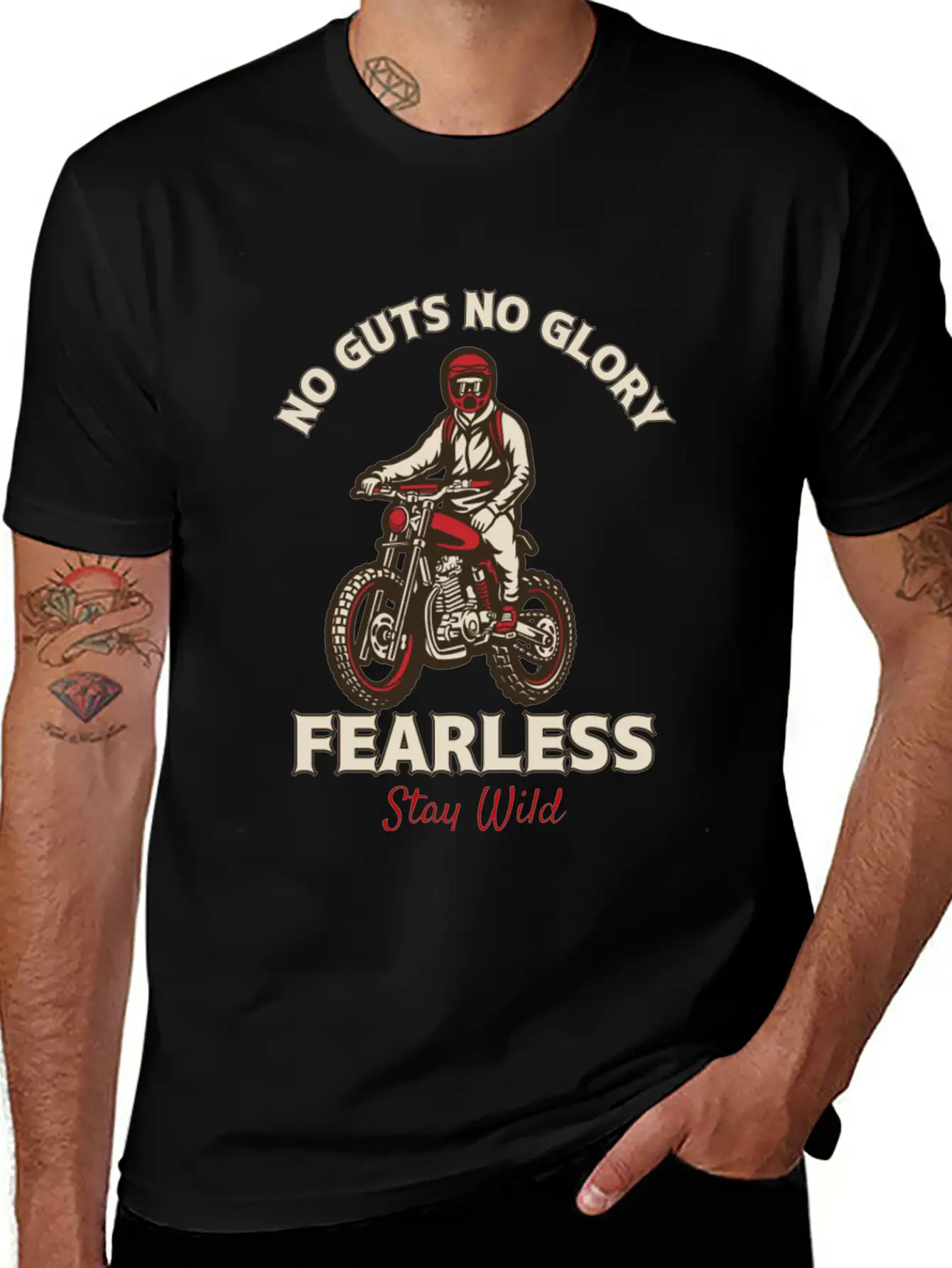 Fearless Dirt Bike Adventure - No Guts No Glory Essential Cotton Tee For Daily Outfits ¨C Unisex Style