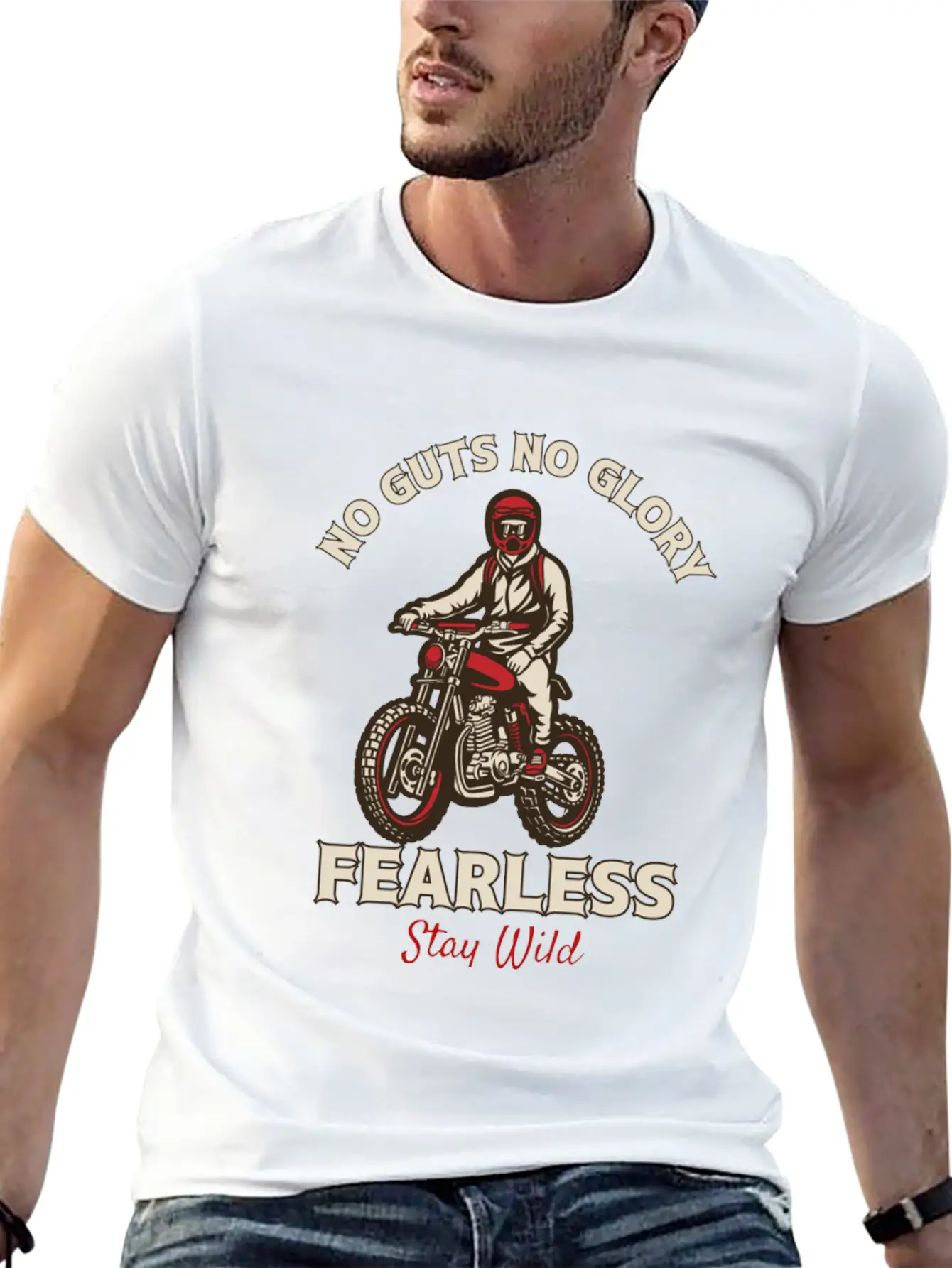 Fearless Dirt Bike Adventure - No Guts No Glory Essential Cotton Tee For Daily Outfits ¨C Unisex Style