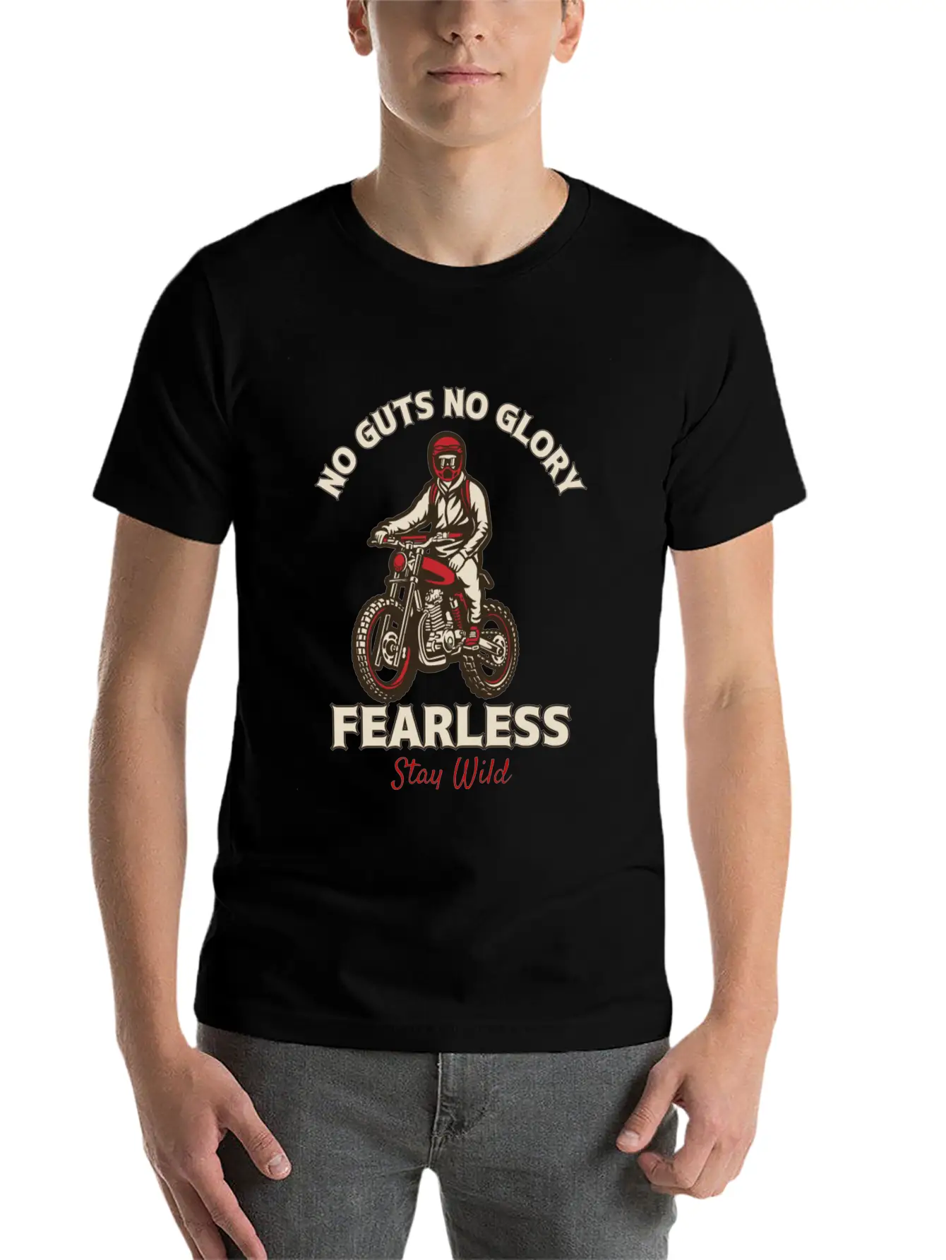 Fearless Dirt Bike Adventure - No Guts No Glory Essential Cotton Tee For Daily Outfits ¨C Unisex Style