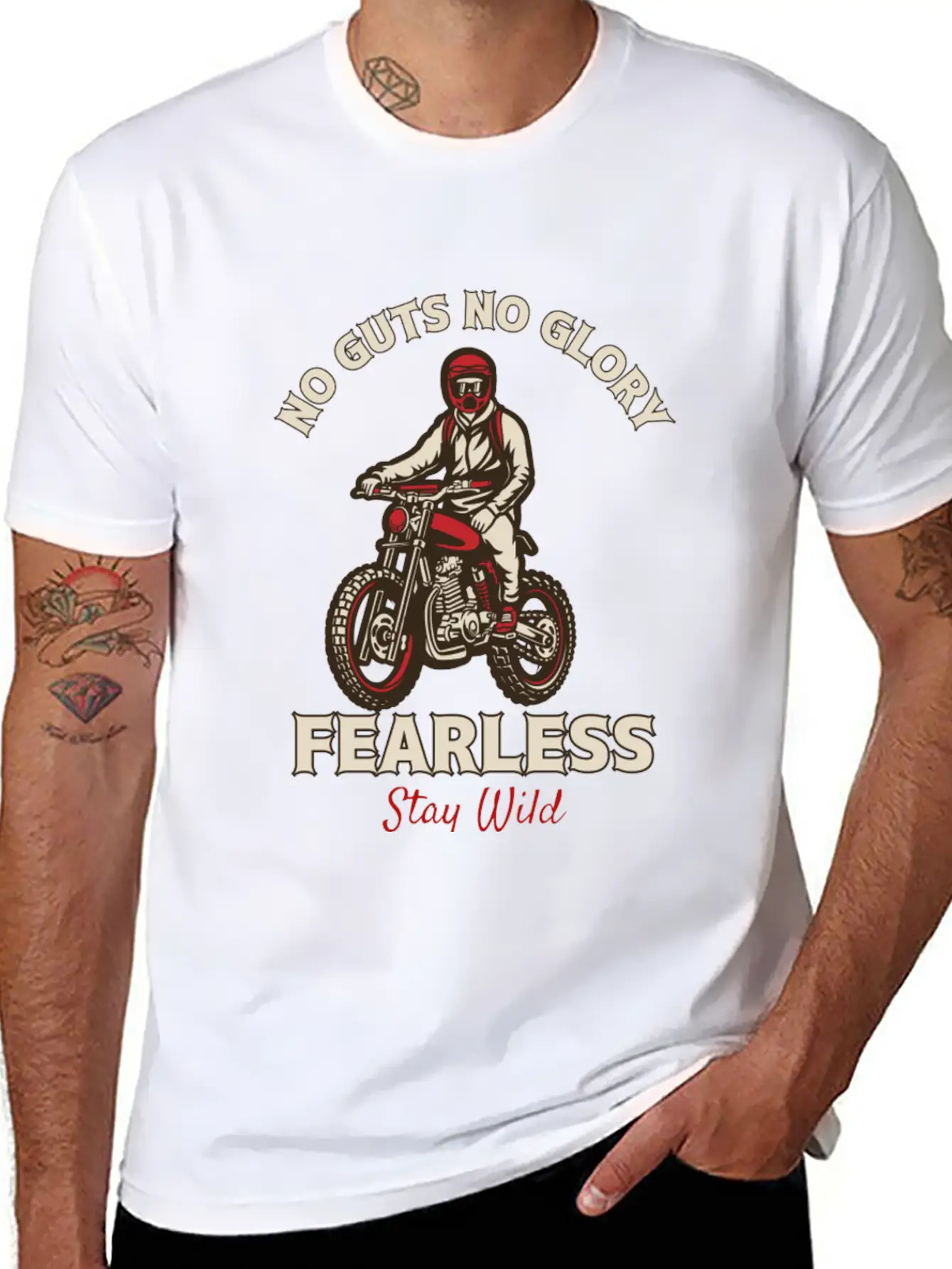 Fearless Dirt Bike Adventure - No Guts No Glory Essential Cotton Tee For Daily Outfits ¨C Unisex Style