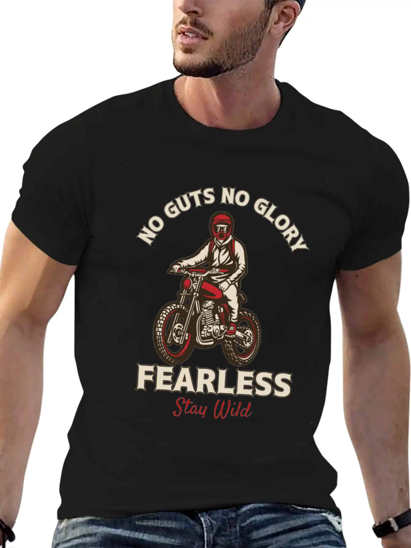 Fearless Dirt Bike Adventure - No Guts No Glory Essential Cotton Tee For Daily Outfits ¨C Unisex Style