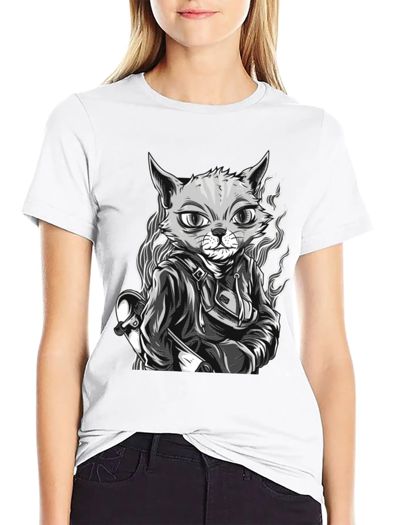 Feline Skater Essential Cotton Tee For Daily Outfits ¨C Unisex Style