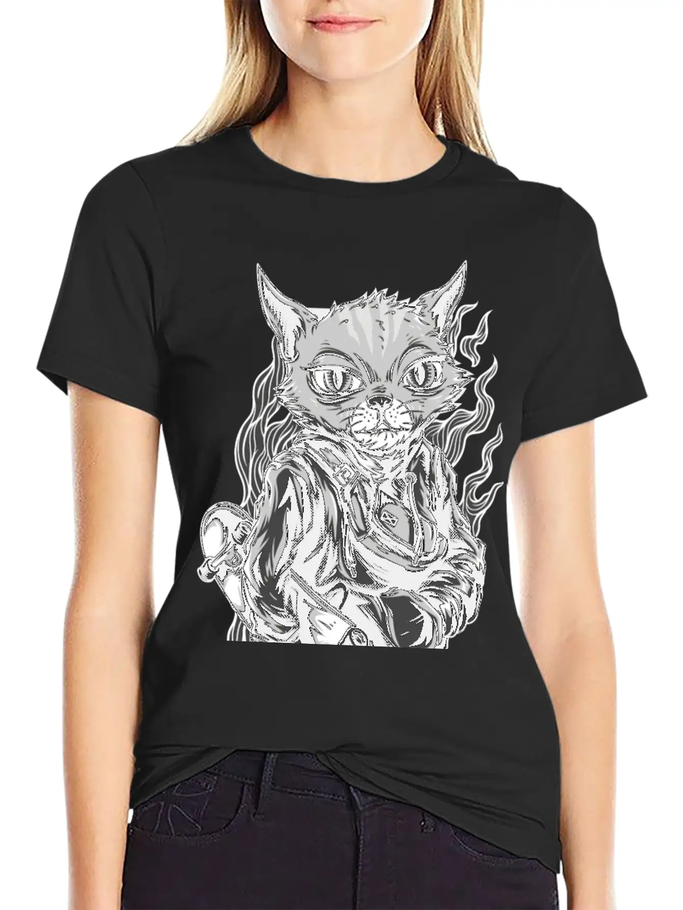 Feline Skater Essential Cotton Tee For Daily Outfits ¨C Unisex Style