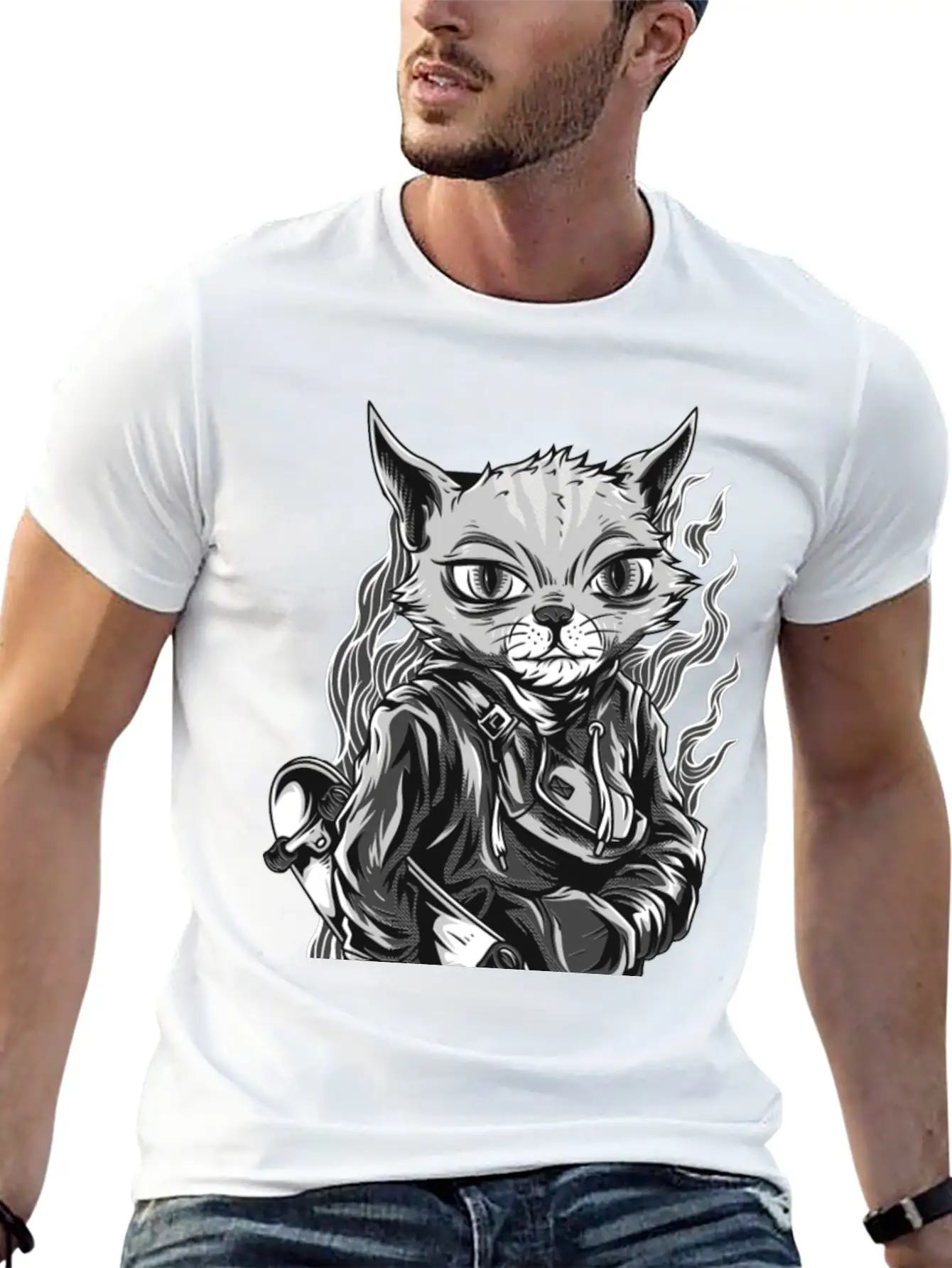 Feline Skater Essential Cotton Tee For Daily Outfits ¨C Unisex Style