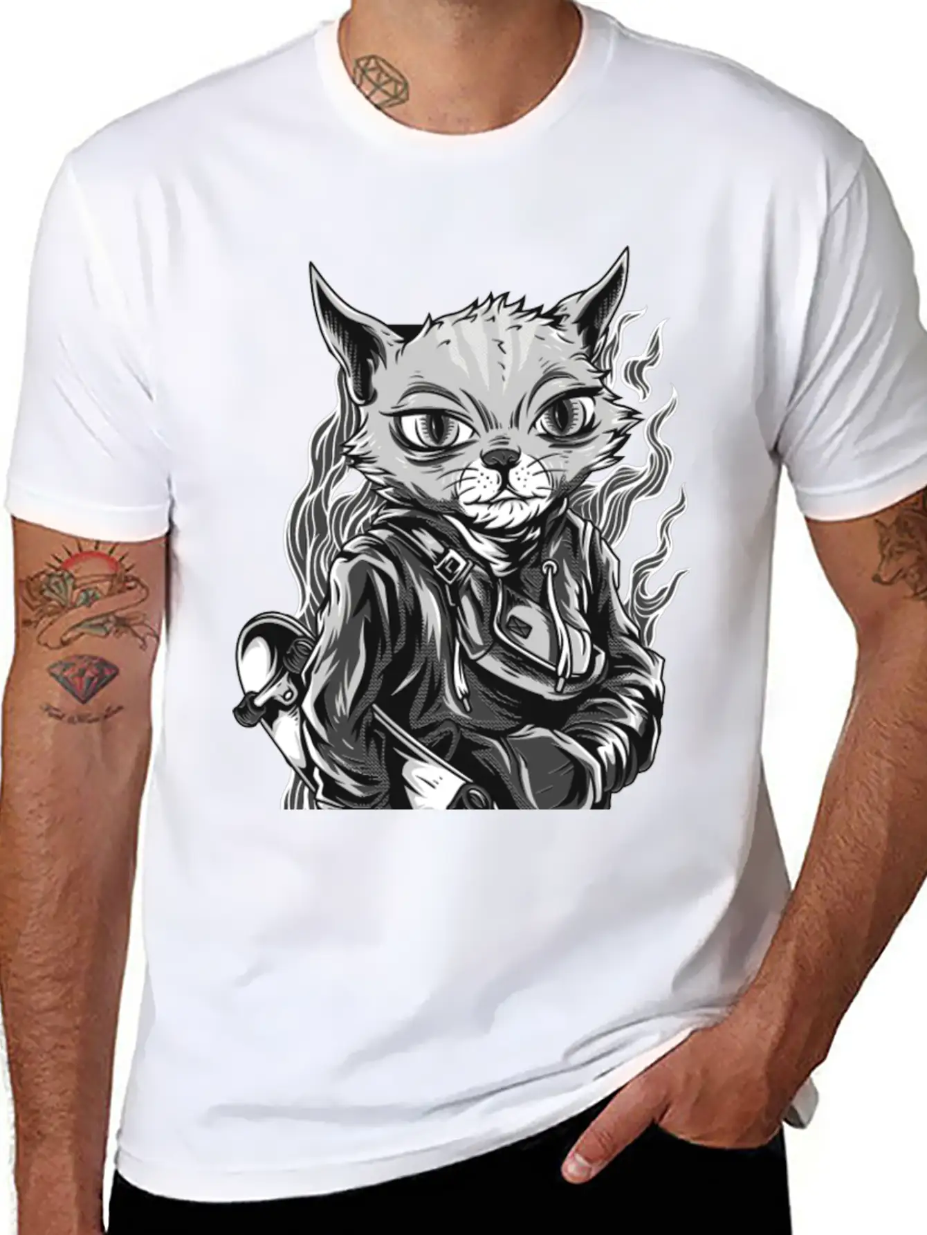 Feline Skater Essential Cotton Tee For Daily Outfits ¨C Unisex Style