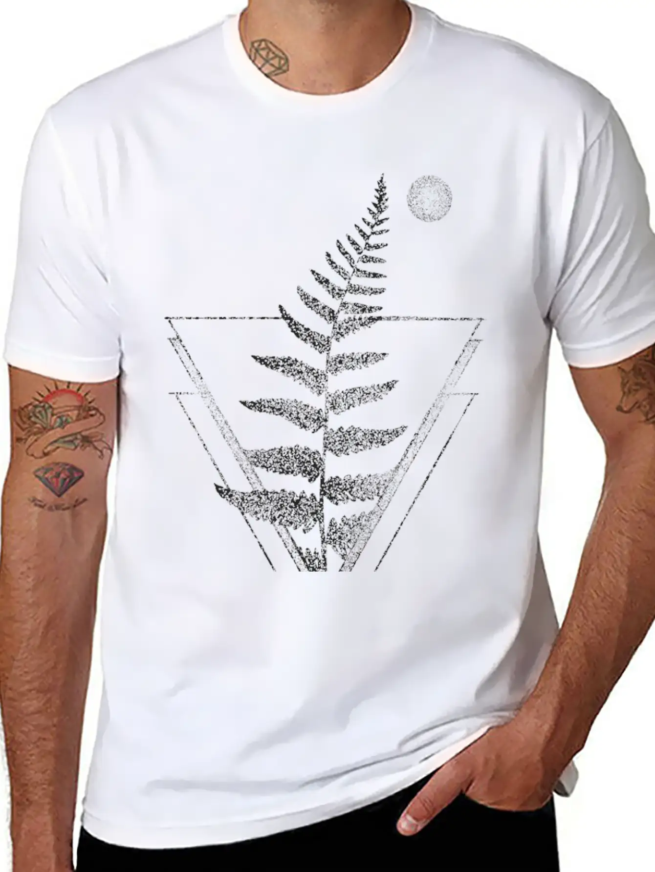 Fern And Moon Traingle Tattoo Basic Graphic T-Shirt ¨C Daily Comfort In Soft Cotton