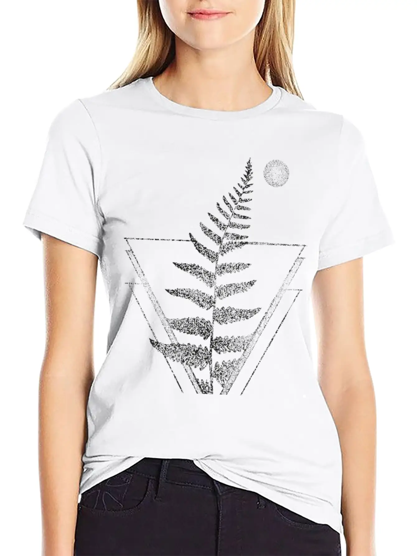 Fern And Moon Traingle Tattoo Basic Graphic T-Shirt ¨C Daily Comfort In Soft Cotton