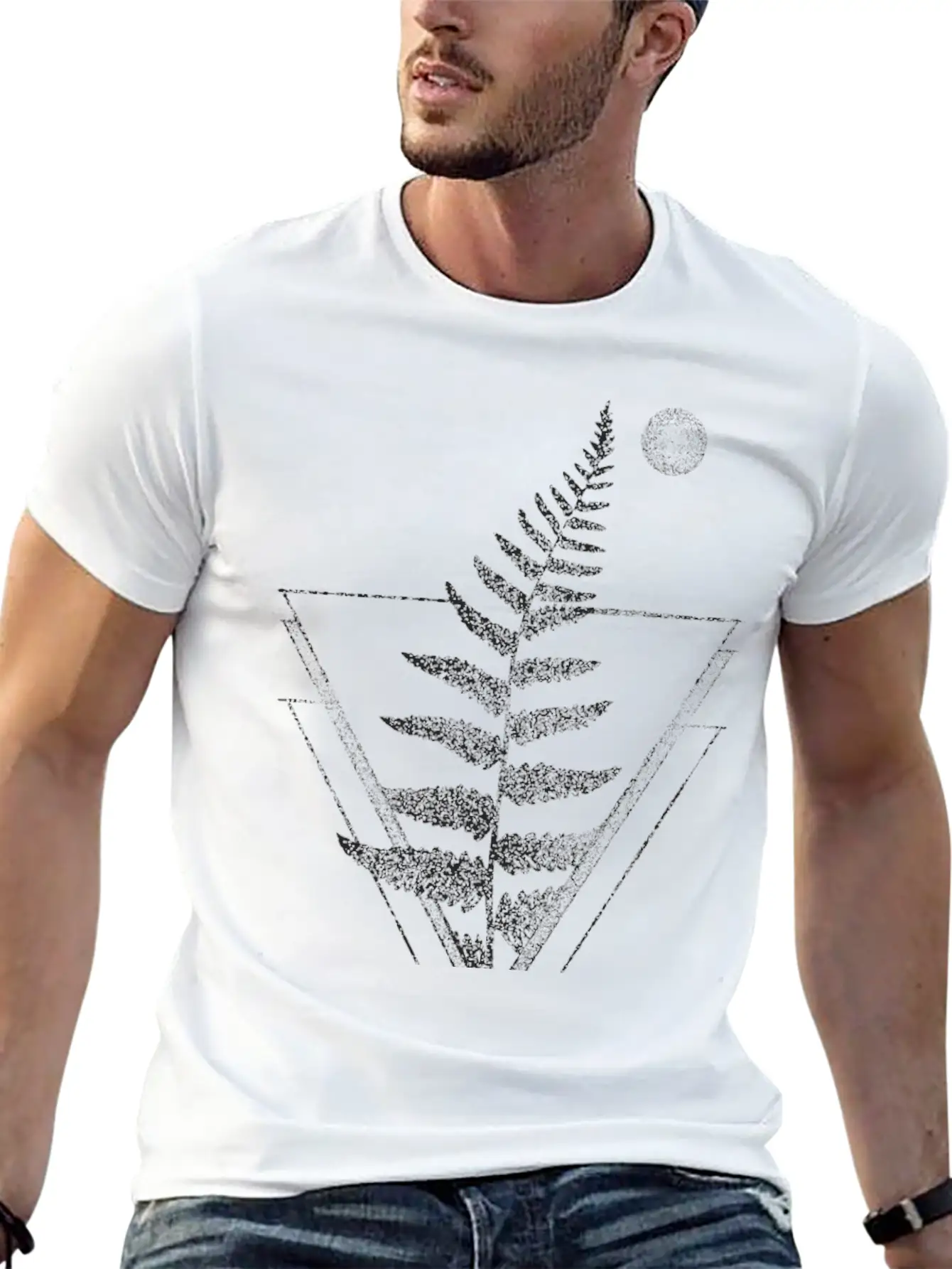 Fern And Moon Traingle Tattoo Basic Graphic T-Shirt ¨C Daily Comfort In Soft Cotton