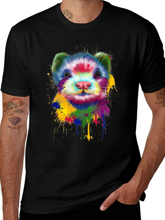 Ferret Artwork Face Hand Painting Splash Pet Polec Basic Graphic T-Shirt ¨C Daily Comfort In Soft Cotton