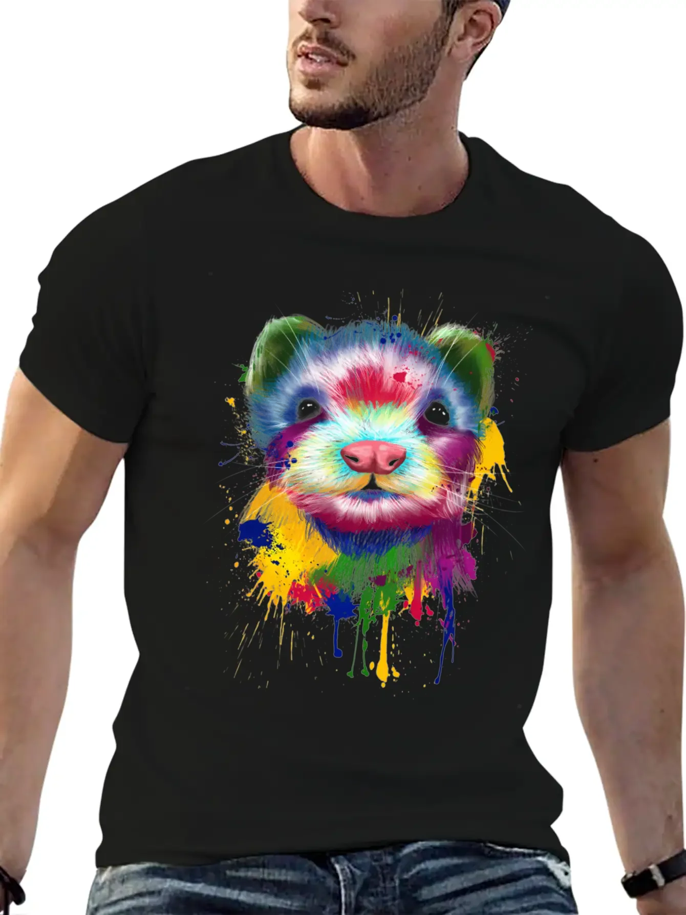 Ferret Artwork Face Hand Painting Splash Pet Polec Basic Graphic T-Shirt ¨C Daily Comfort In Soft Cotton