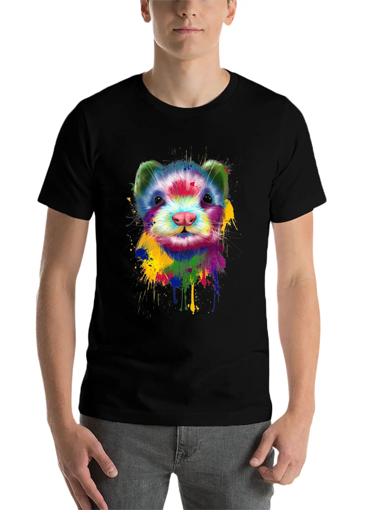 Ferret Artwork Face Hand Painting Splash Pet Polec Basic Graphic T-Shirt ¨C Daily Comfort In Soft Cotton