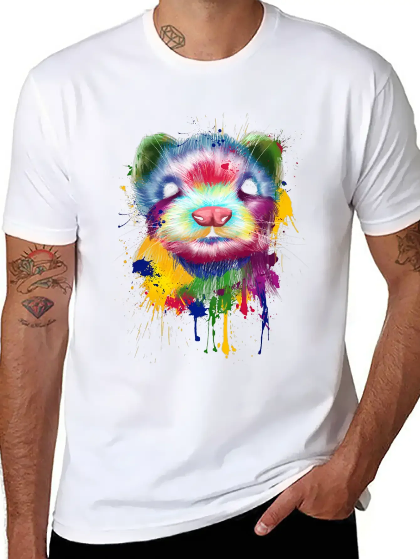 Ferret Artwork Face Hand Painting Splash Pet Polec Basic Graphic T-Shirt ¨C Daily Comfort In Soft Cotton