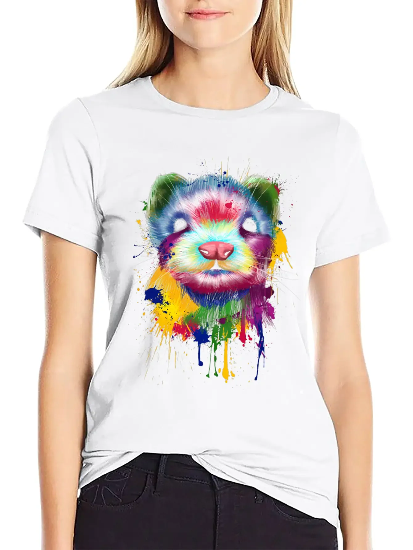 Ferret Artwork Face Hand Painting Splash Pet Polec Basic Graphic T-Shirt ¨C Daily Comfort In Soft Cotton