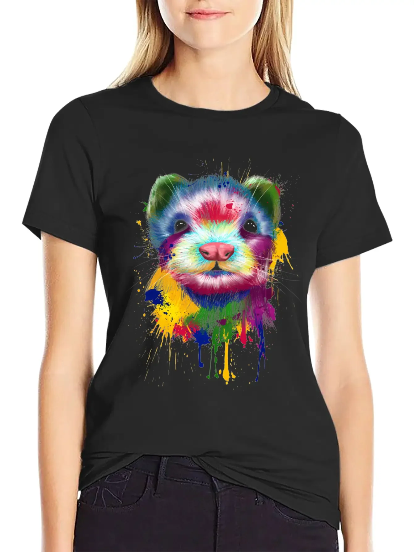 Ferret Artwork Face Hand Painting Splash Pet Polec Basic Graphic T-Shirt ¨C Daily Comfort In Soft Cotton