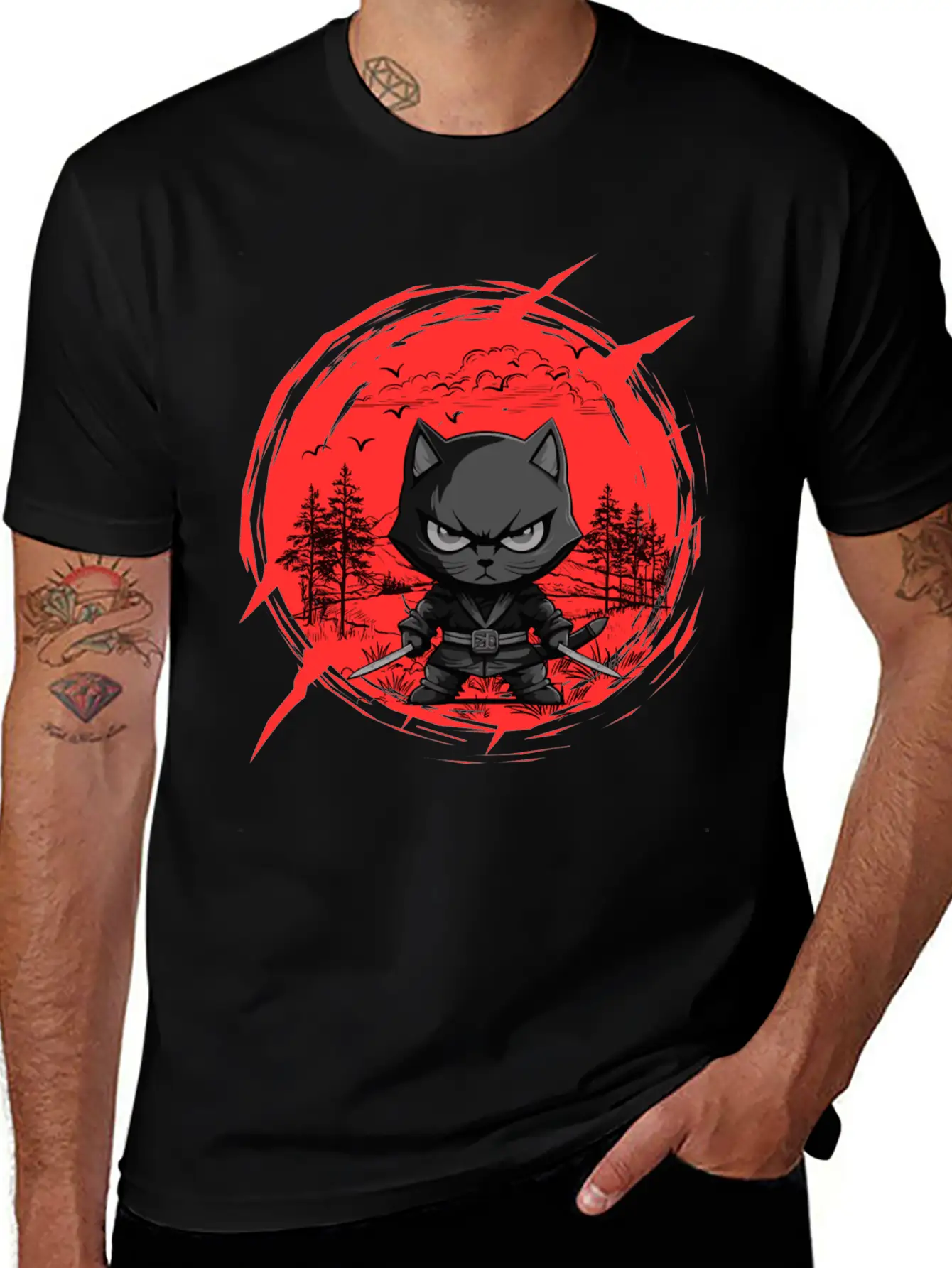Fierce Ninja Cat Basic Graphic T-Shirt ¨C Daily Comfort In Soft Cotton