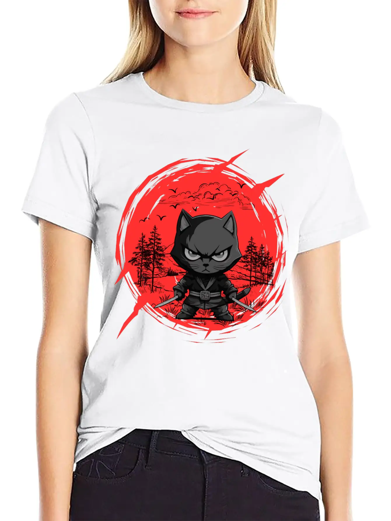 Fierce Ninja Cat Basic Graphic T-Shirt ¨C Daily Comfort In Soft Cotton