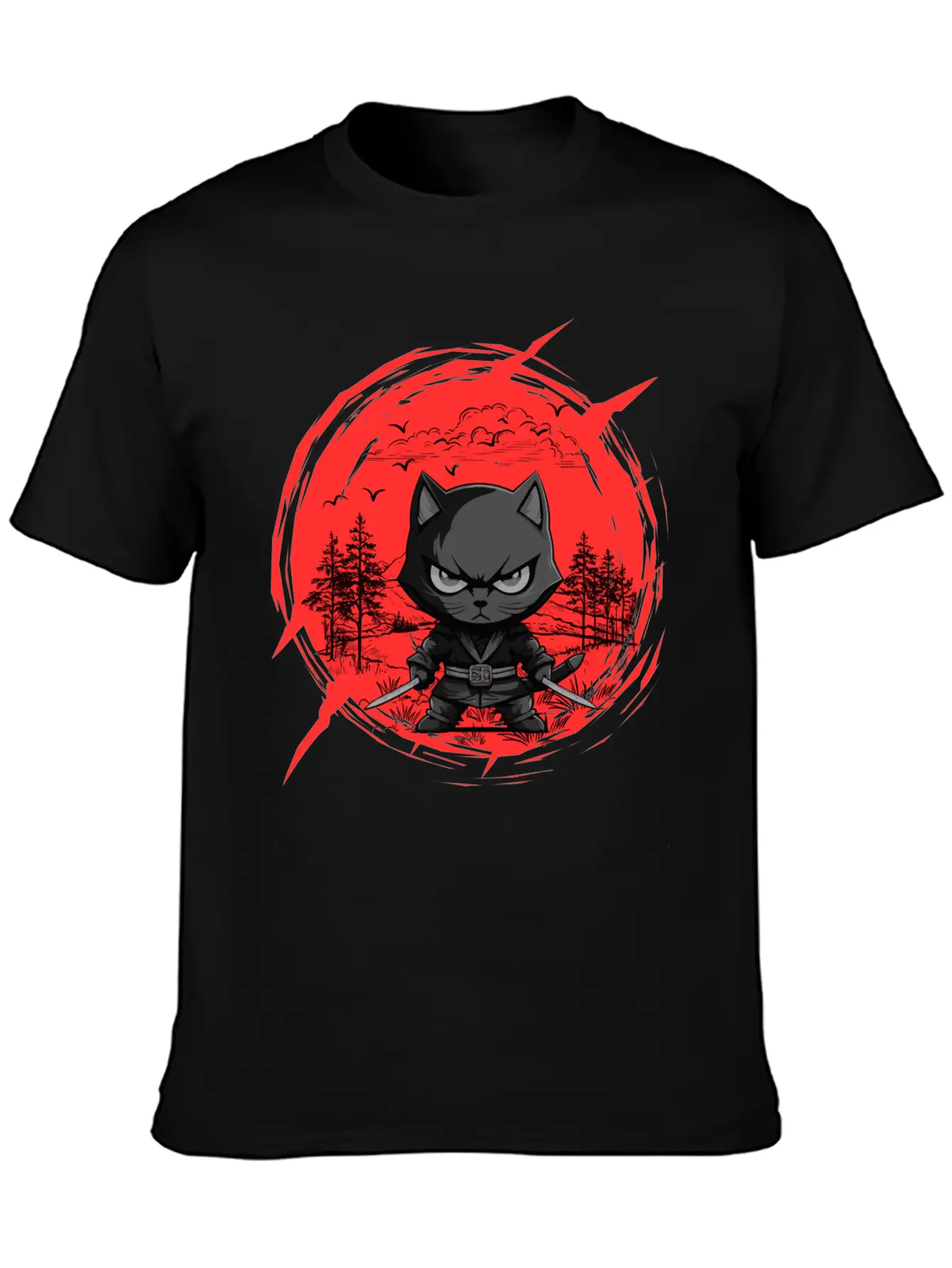 Fierce Ninja Cat Basic Graphic T-Shirt ¨C Daily Comfort In Soft Cotton