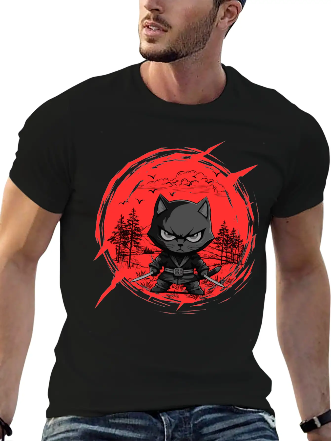 Fierce Ninja Cat Basic Graphic T-Shirt ¨C Daily Comfort In Soft Cotton