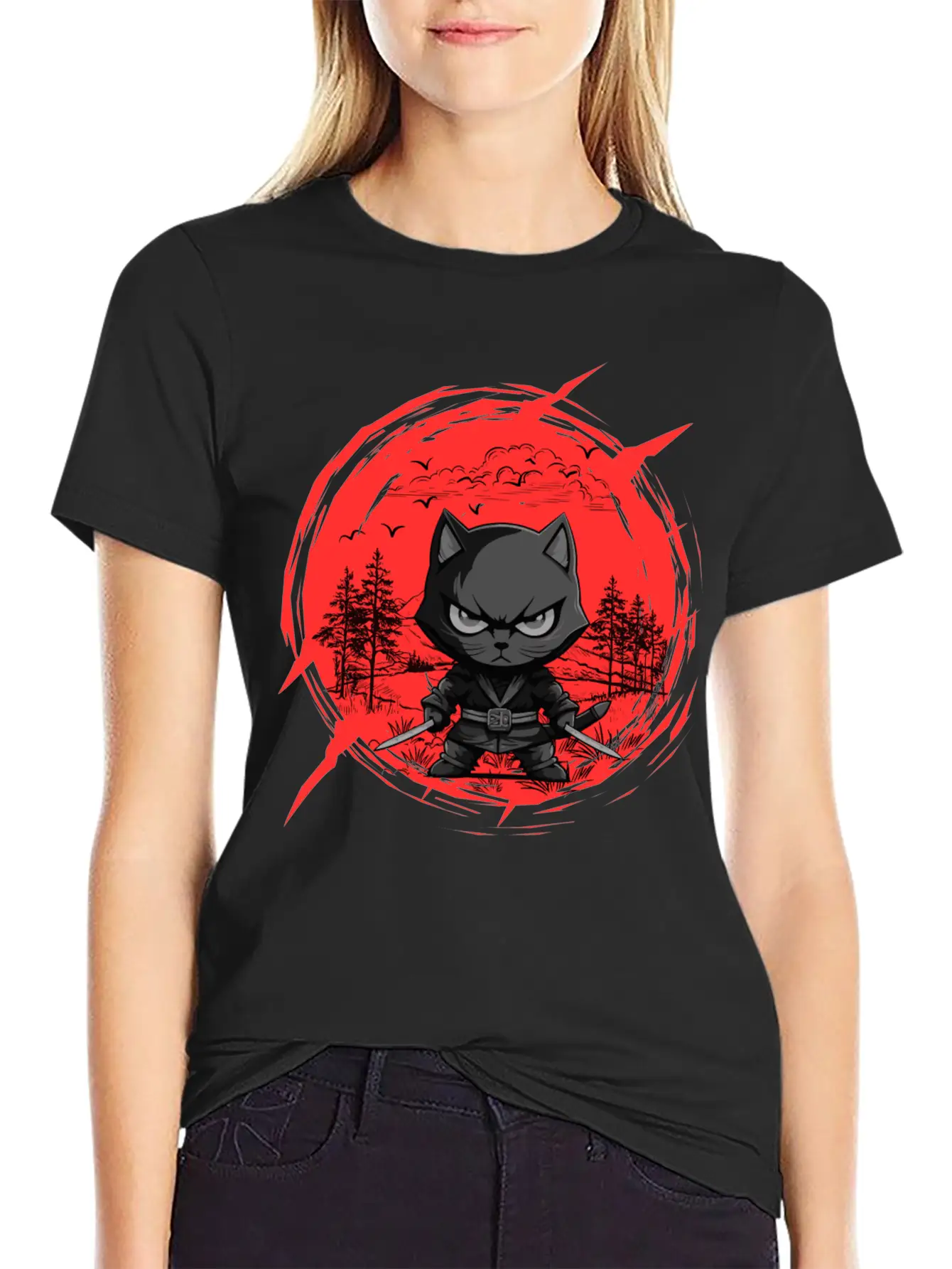 Fierce Ninja Cat Basic Graphic T-Shirt ¨C Daily Comfort In Soft Cotton