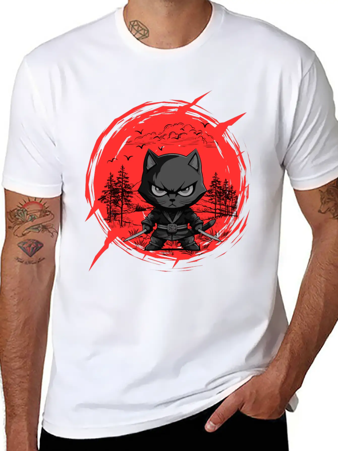 Fierce Ninja Cat Basic Graphic T-Shirt ¨C Daily Comfort In Soft Cotton