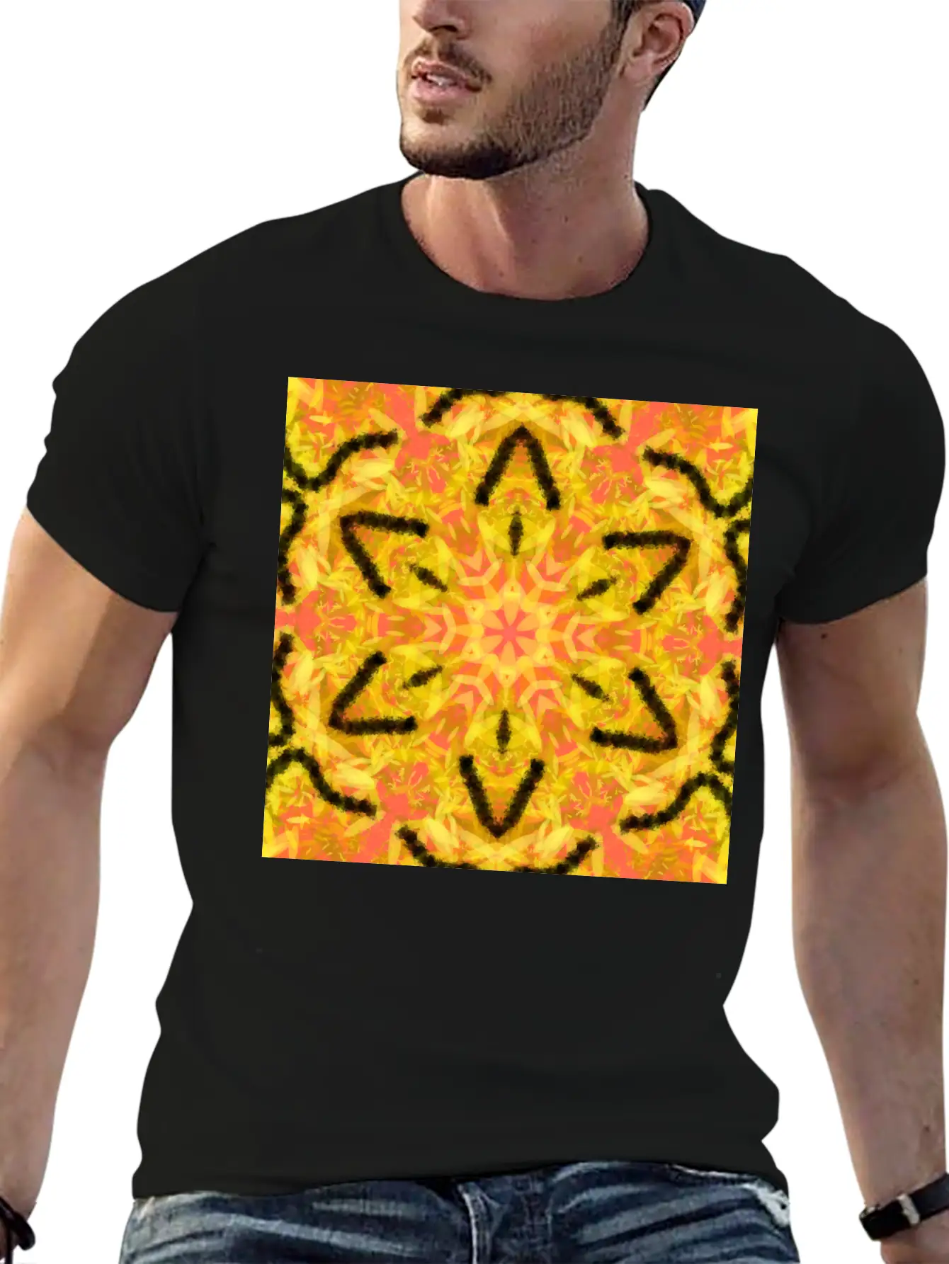Fiery Star Flower Mandala Unisex Casual T-Shirt ¨C Clean Design For Daily Comfort