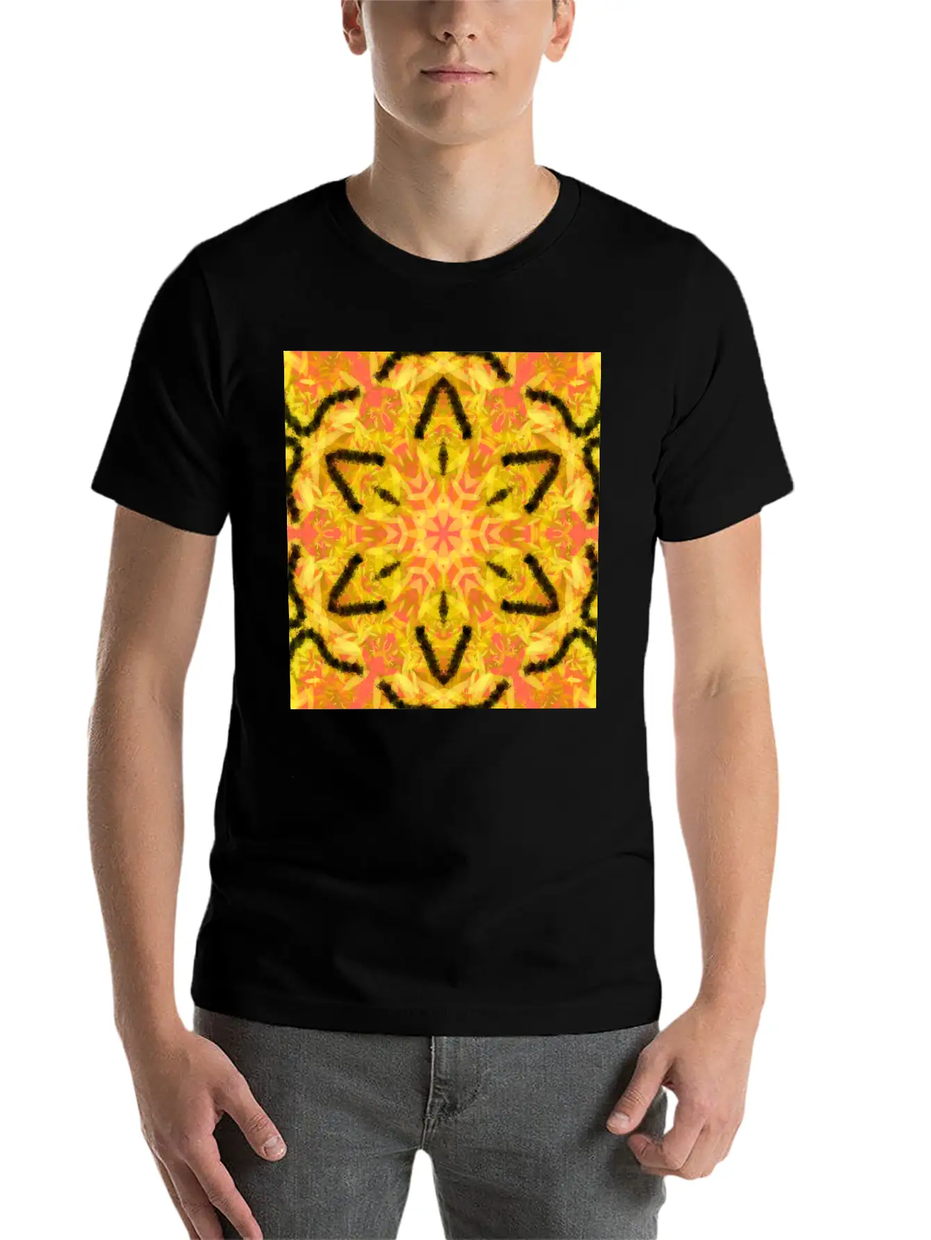 Fiery Star Flower Mandala Unisex Casual T-Shirt ¨C Clean Design For Daily Comfort