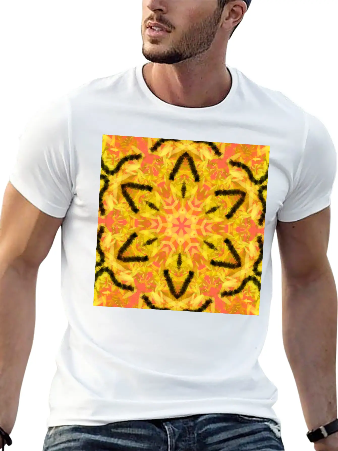 Fiery Star Flower Mandala Unisex Casual T-Shirt ¨C Clean Design For Daily Comfort