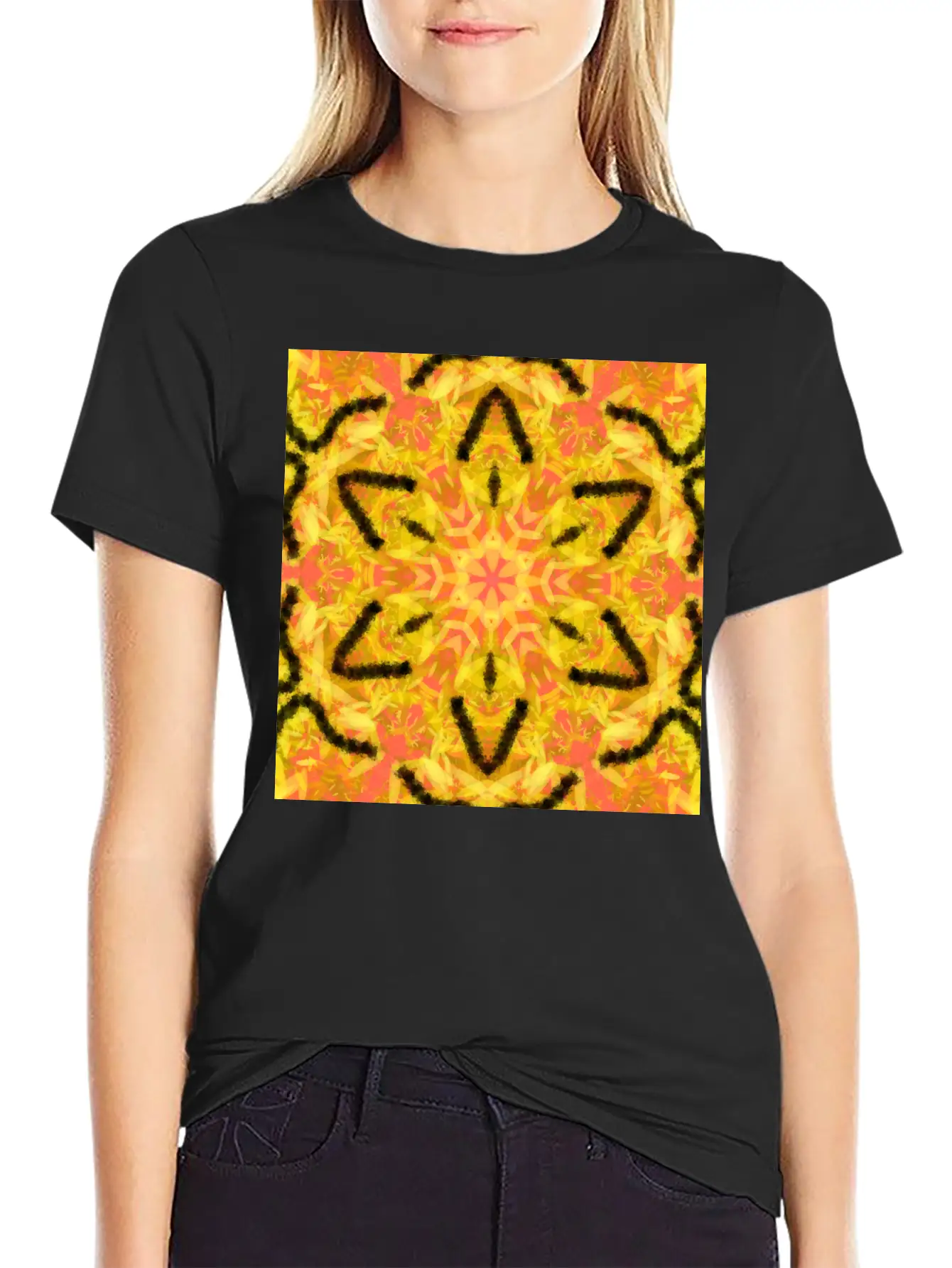Fiery Star Flower Mandala Unisex Casual T-Shirt ¨C Clean Design For Daily Comfort