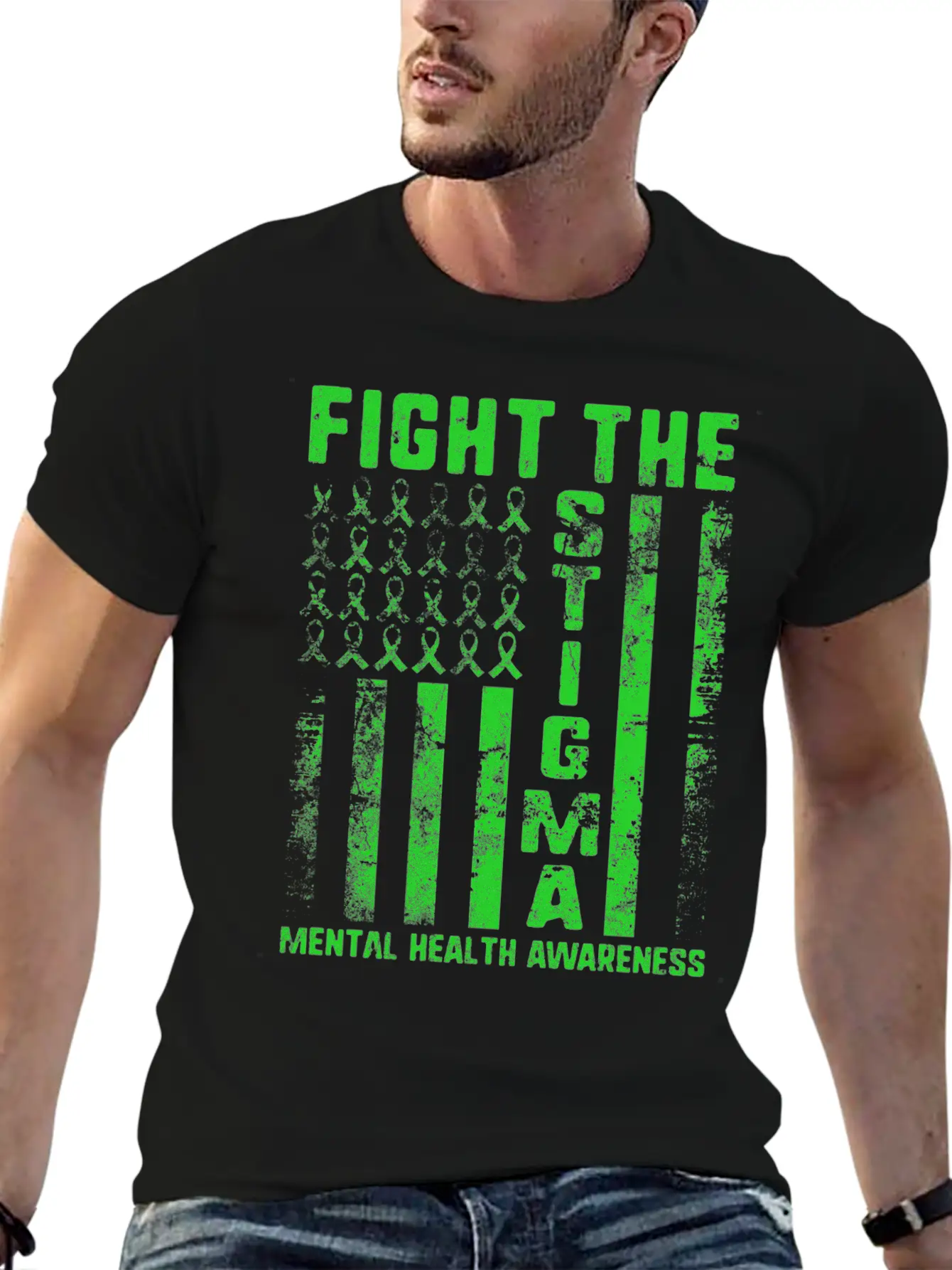Fight The Stigma USA Flag Mental Health Disease Essential Cotton Tee For Daily Outfits ¨C Unisex Style