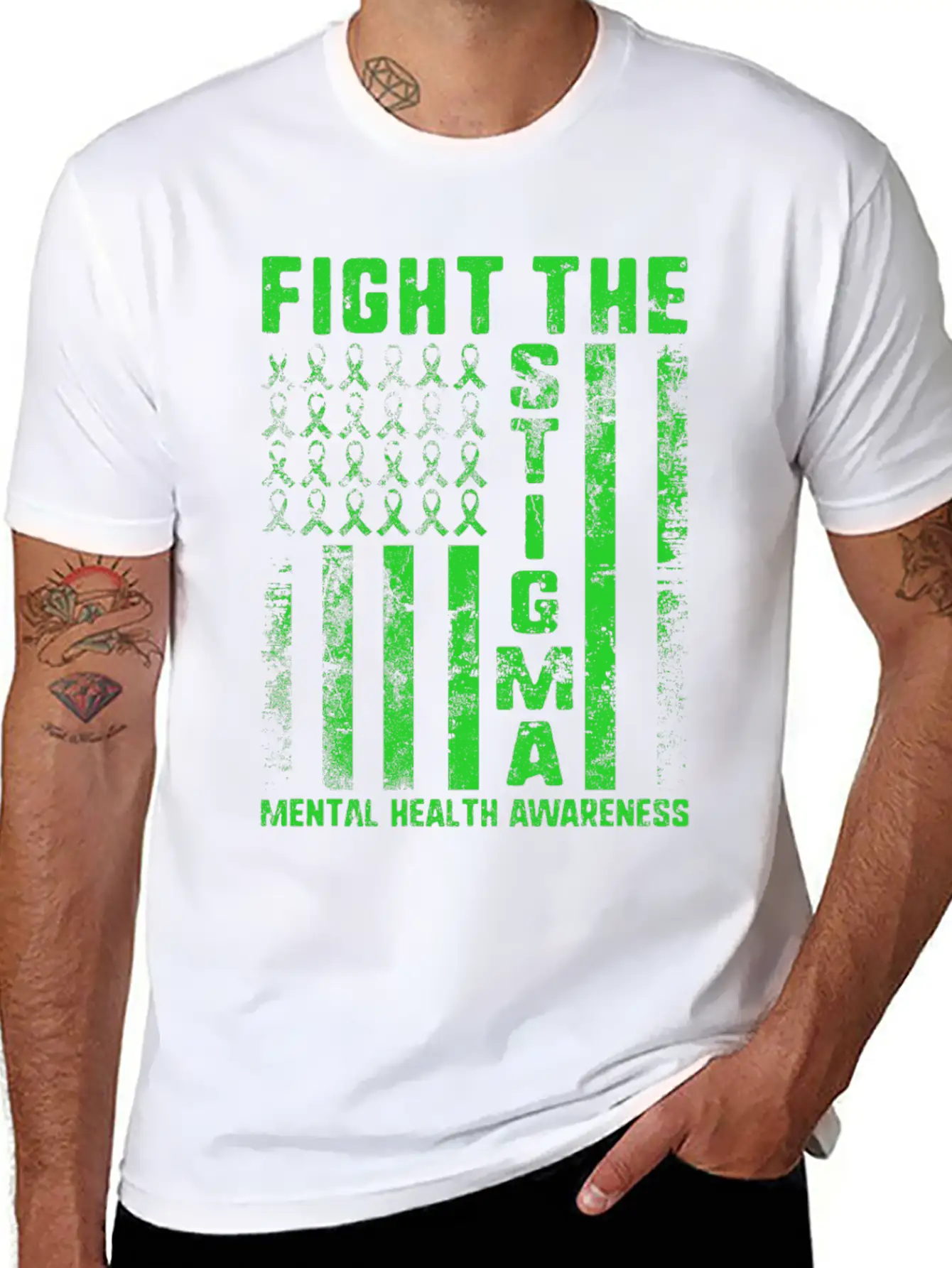 Fight The Stigma USA Flag Mental Health Disease Essential Cotton Tee For Daily Outfits ¨C Unisex Style