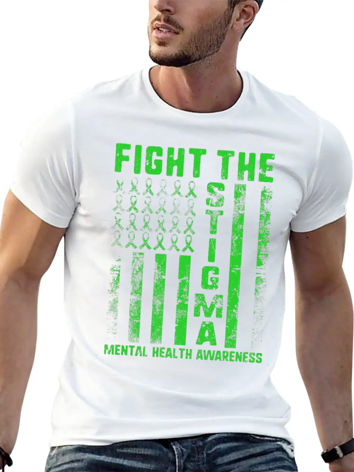 Fight The Stigma USA Flag Mental Health Disease Essential Cotton Tee For Daily Outfits ¨C Unisex Style