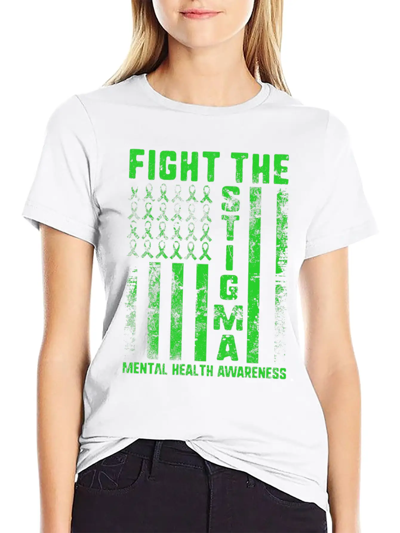 Fight The Stigma USA Flag Mental Health Disease Essential Cotton Tee For Daily Outfits ¨C Unisex Style