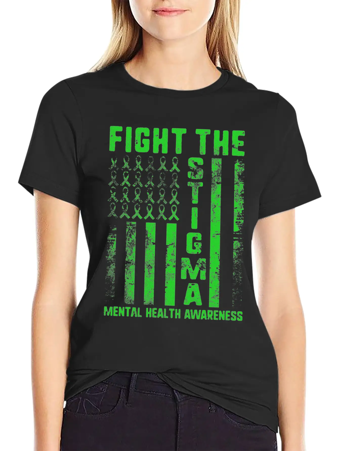 Fight The Stigma USA Flag Mental Health Disease Essential Cotton Tee For Daily Outfits ¨C Unisex Style