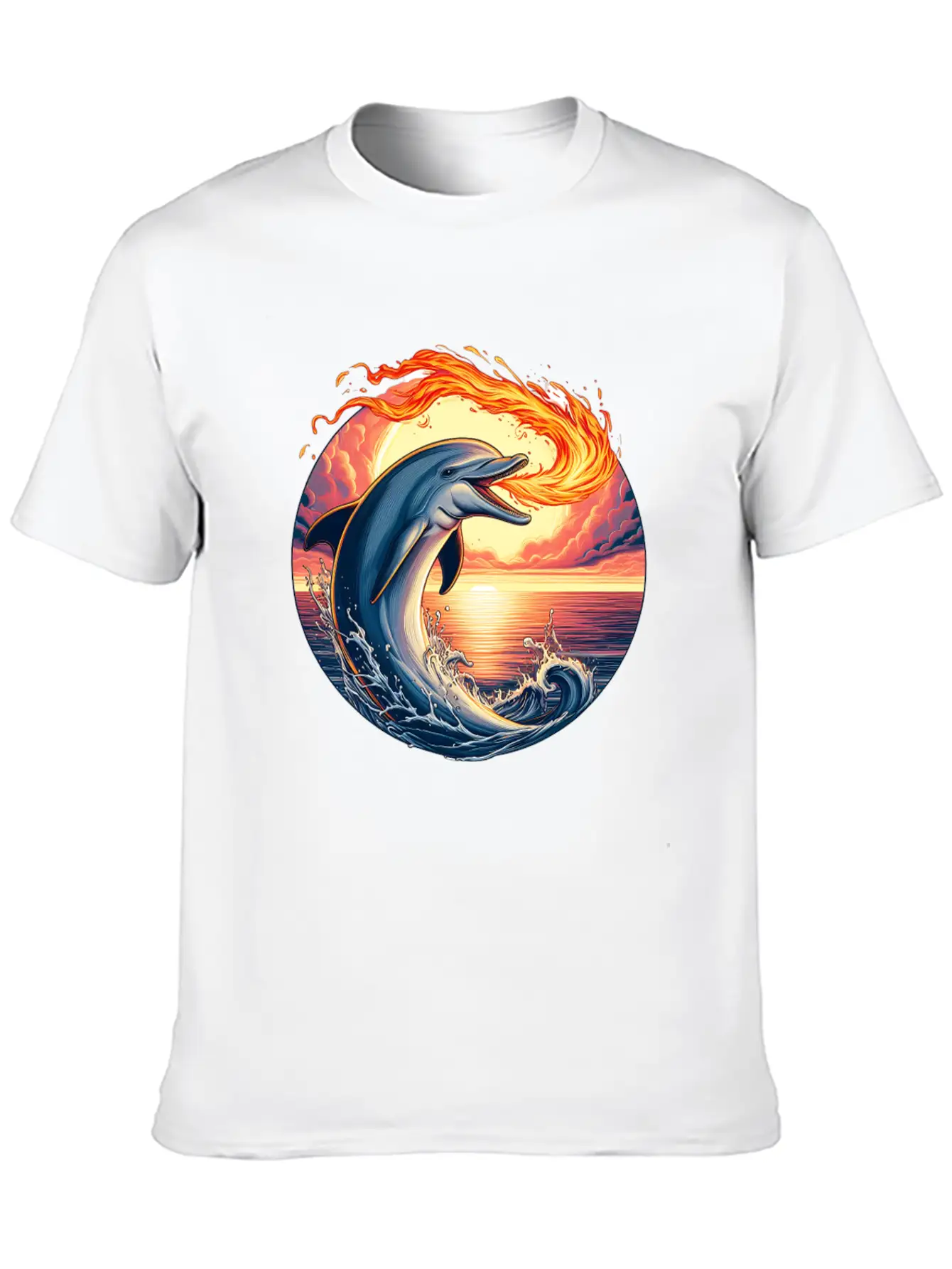 Fire-breathing Dolphin Sunset Basic Graphic T-Shirt ¨C Daily Comfort In Soft Cotton