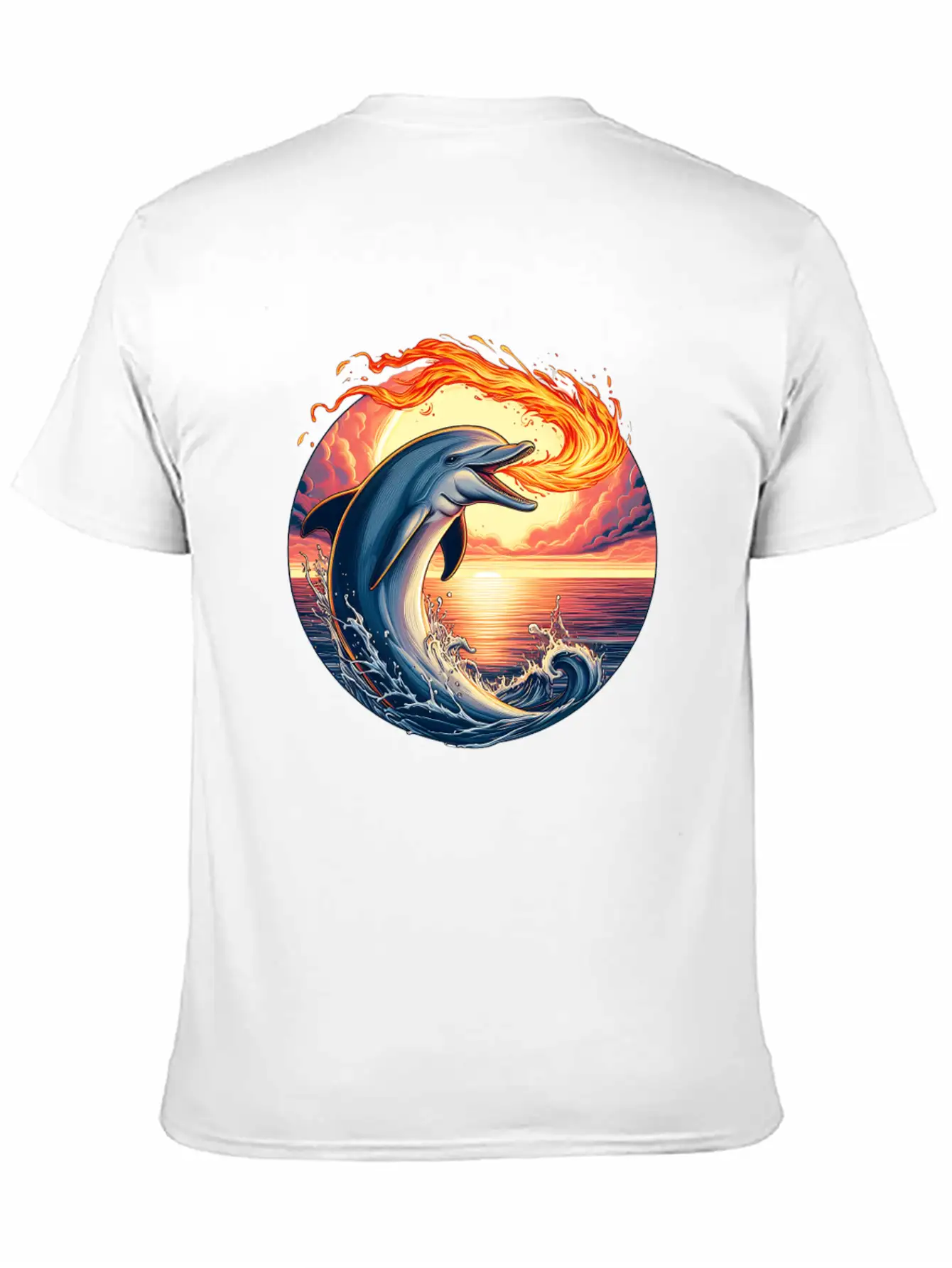 Fire-breathing Dolphin Sunset Basic Graphic T-Shirt ¨C Daily Comfort In Soft Cotton
