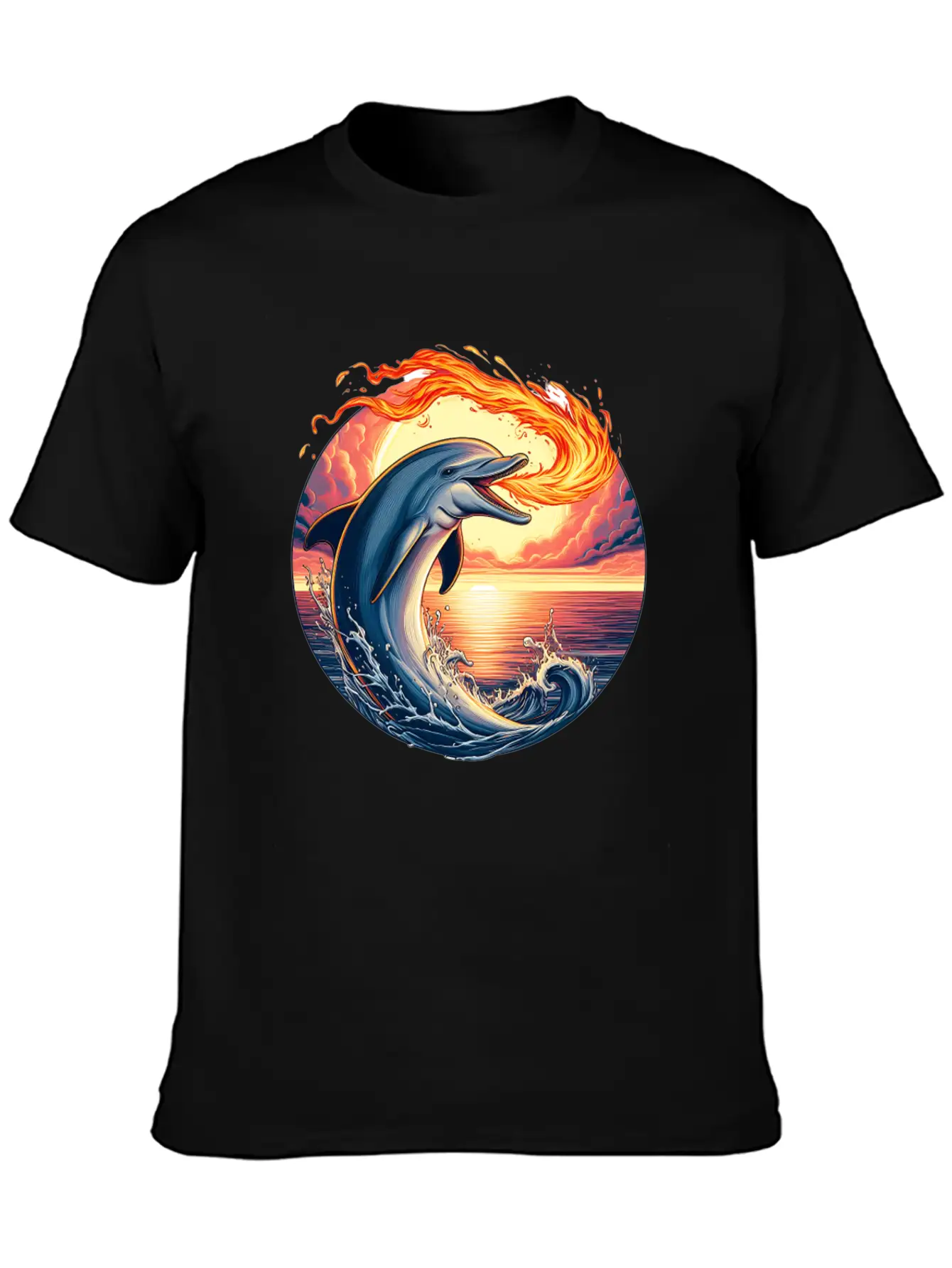 Fire-breathing Dolphin Sunset Basic Graphic T-Shirt ¨C Daily Comfort In Soft Cotton