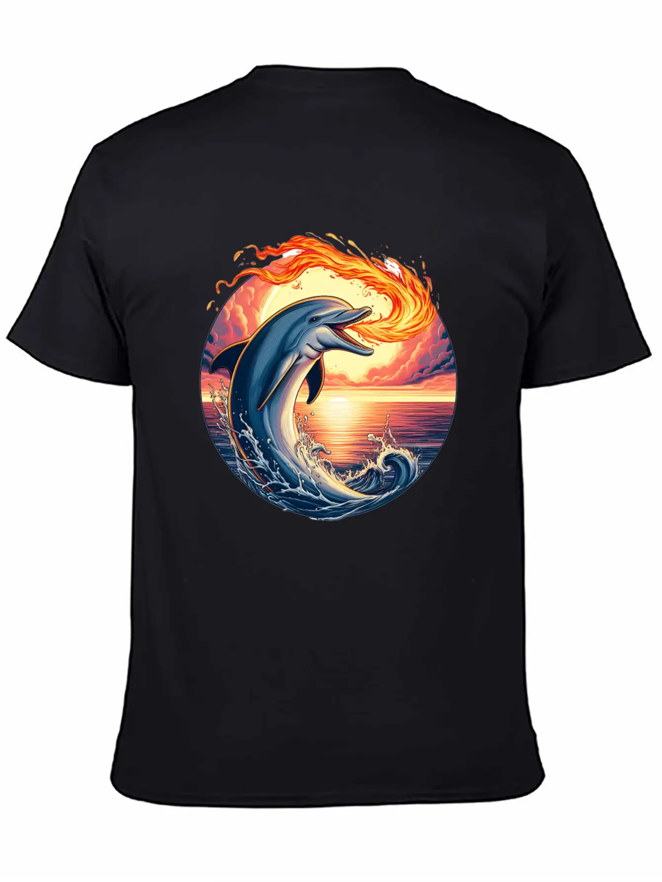 Fire-breathing Dolphin Sunset Basic Graphic T-Shirt ¨C Daily Comfort In Soft Cotton