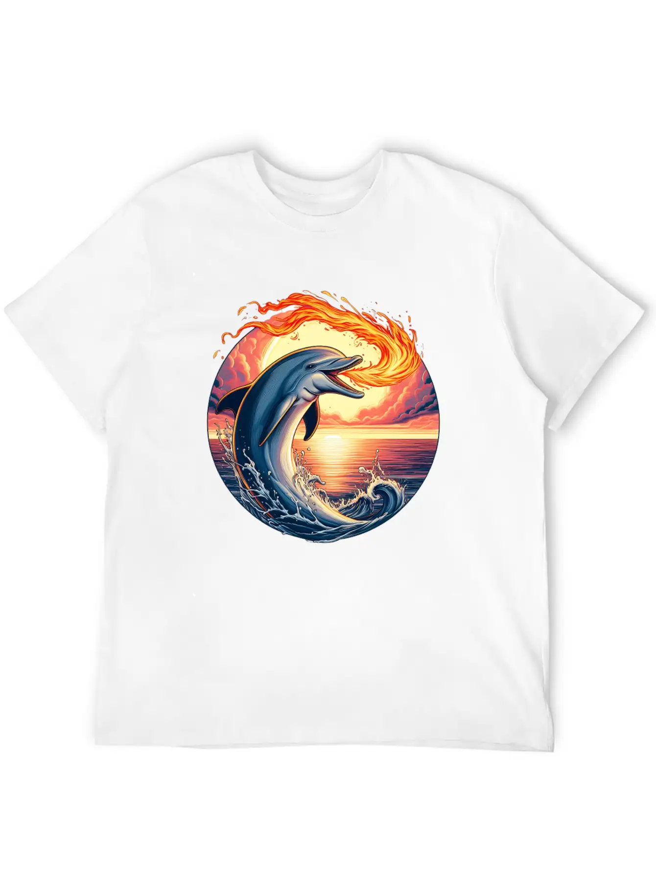 Fire-breathing Dolphin Sunset Basic Graphic T-Shirt ¨C Daily Comfort In Soft Cotton
