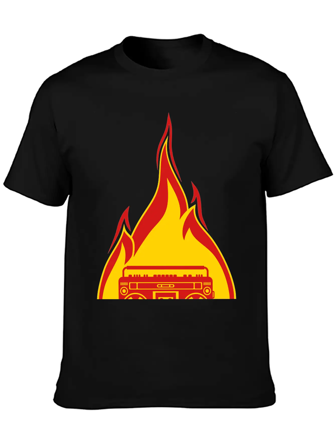 Fire Ghettoblaster Flames Burning Hot Torch Music Essential Cotton Tee For Daily Outfits ¨C Unisex Style