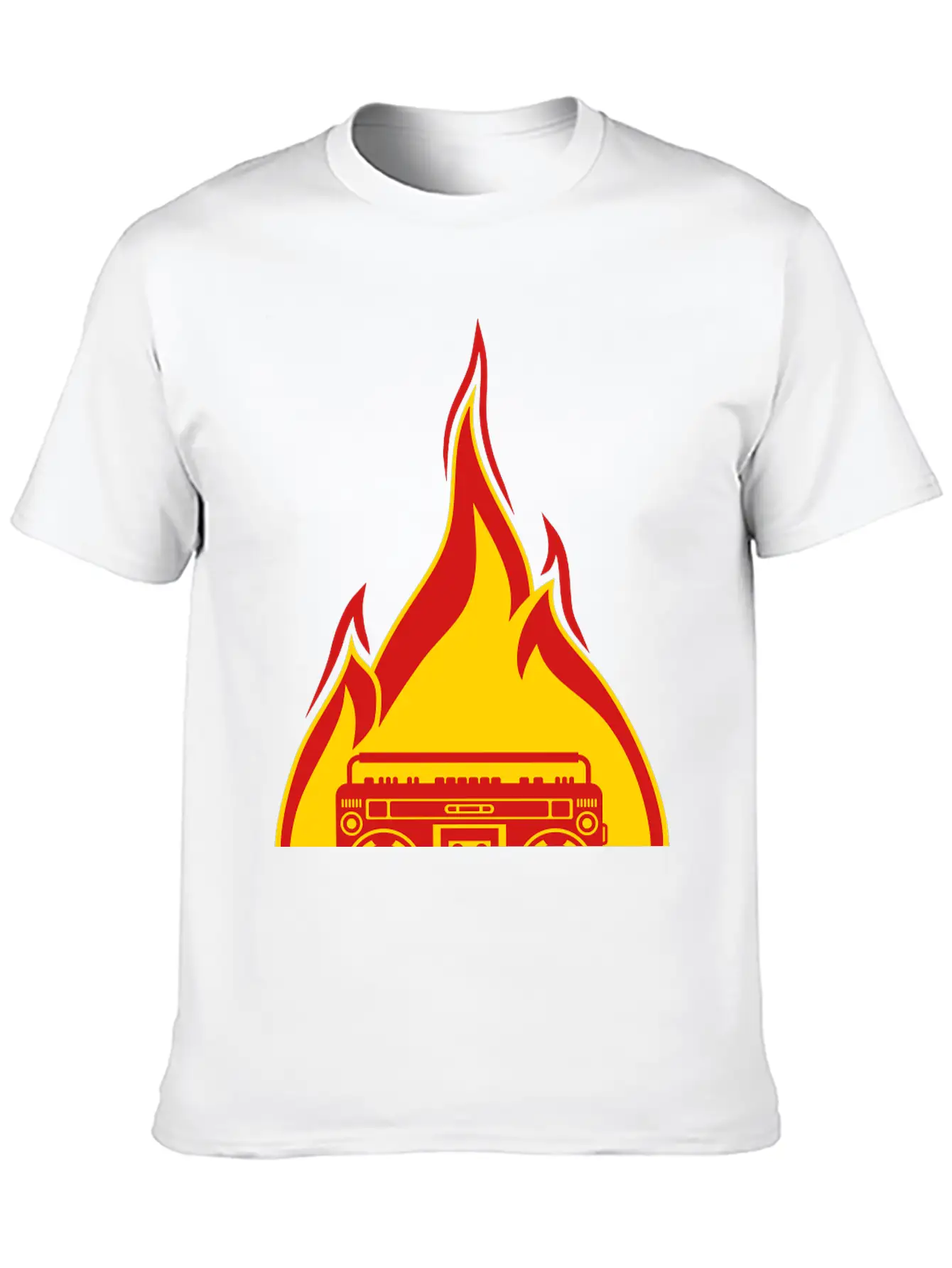 Fire Ghettoblaster Flames Burning Hot Torch Music Essential Cotton Tee For Daily Outfits ¨C Unisex Style